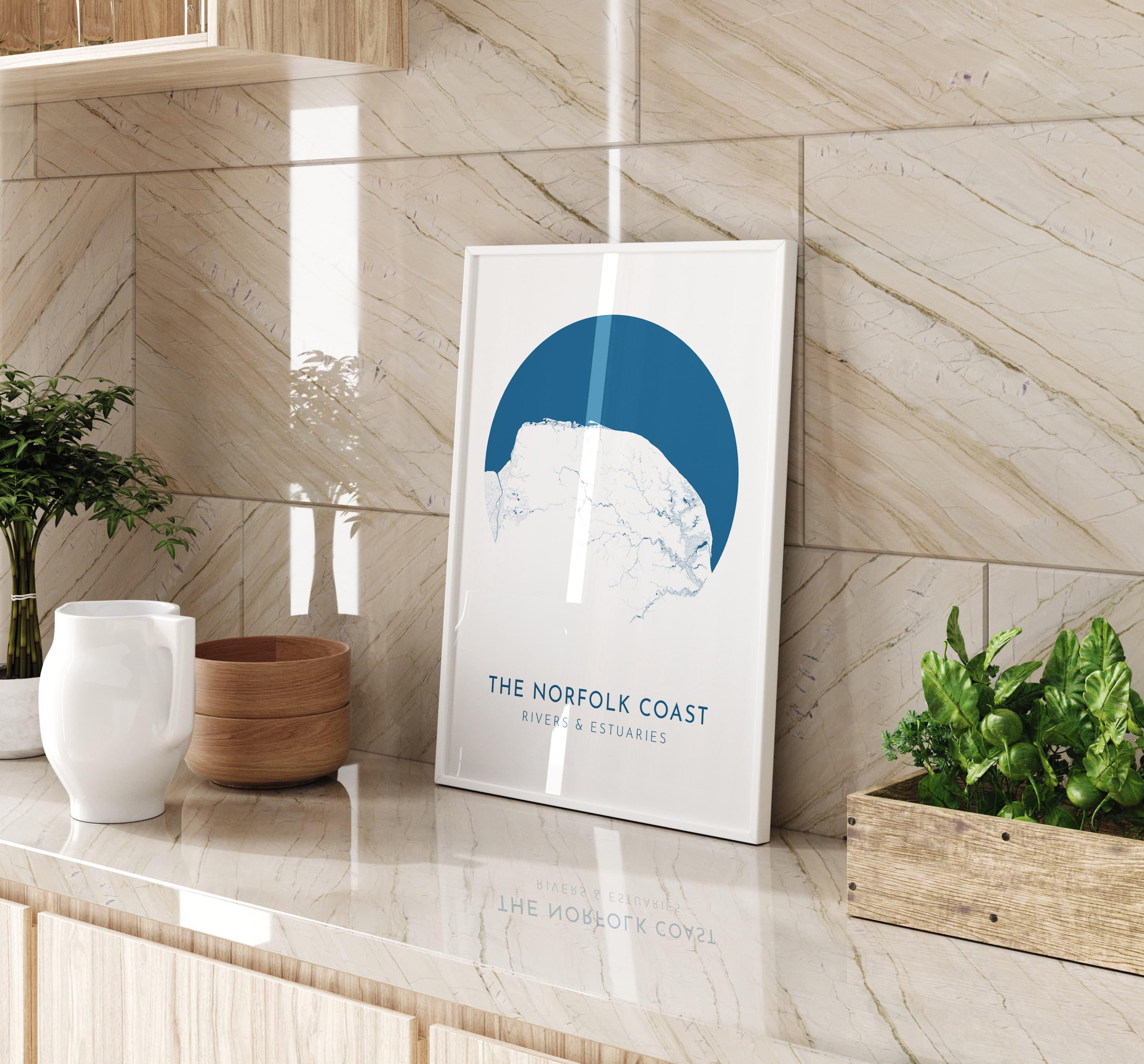 Norfolk Map Art - Norfolk Coast, Blakeney Point, Cromer, Norfolk Print, Burnham Market, Norfolk Poster, Holkham, Norfolk Rivers, UK Map