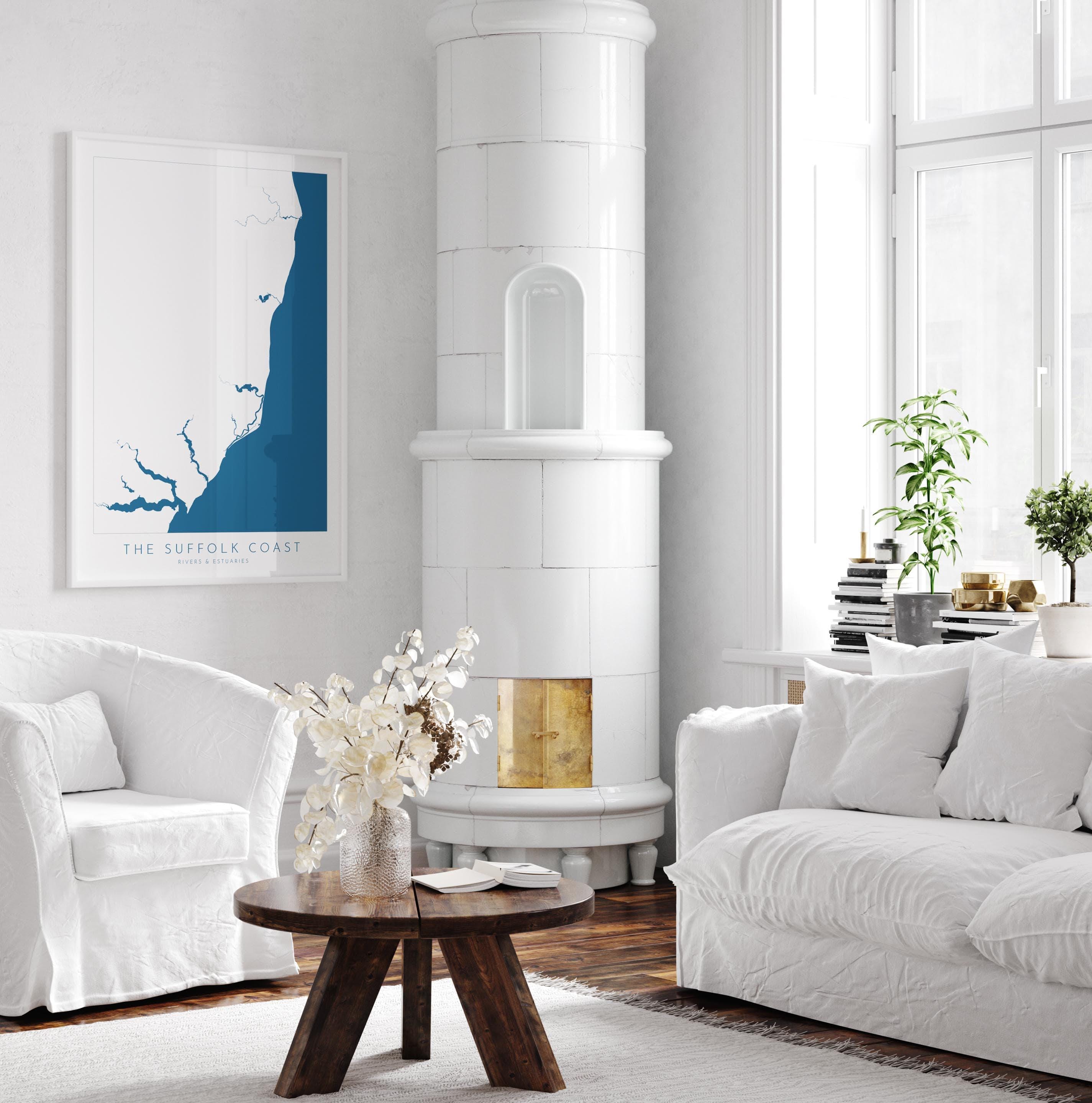 Suffolk Coast Map Art - Suffolk Map, Suffolk Coast Art, River Map, Suffolk Travel Print, River Orwell, River Deben, River Alde, River Blyth