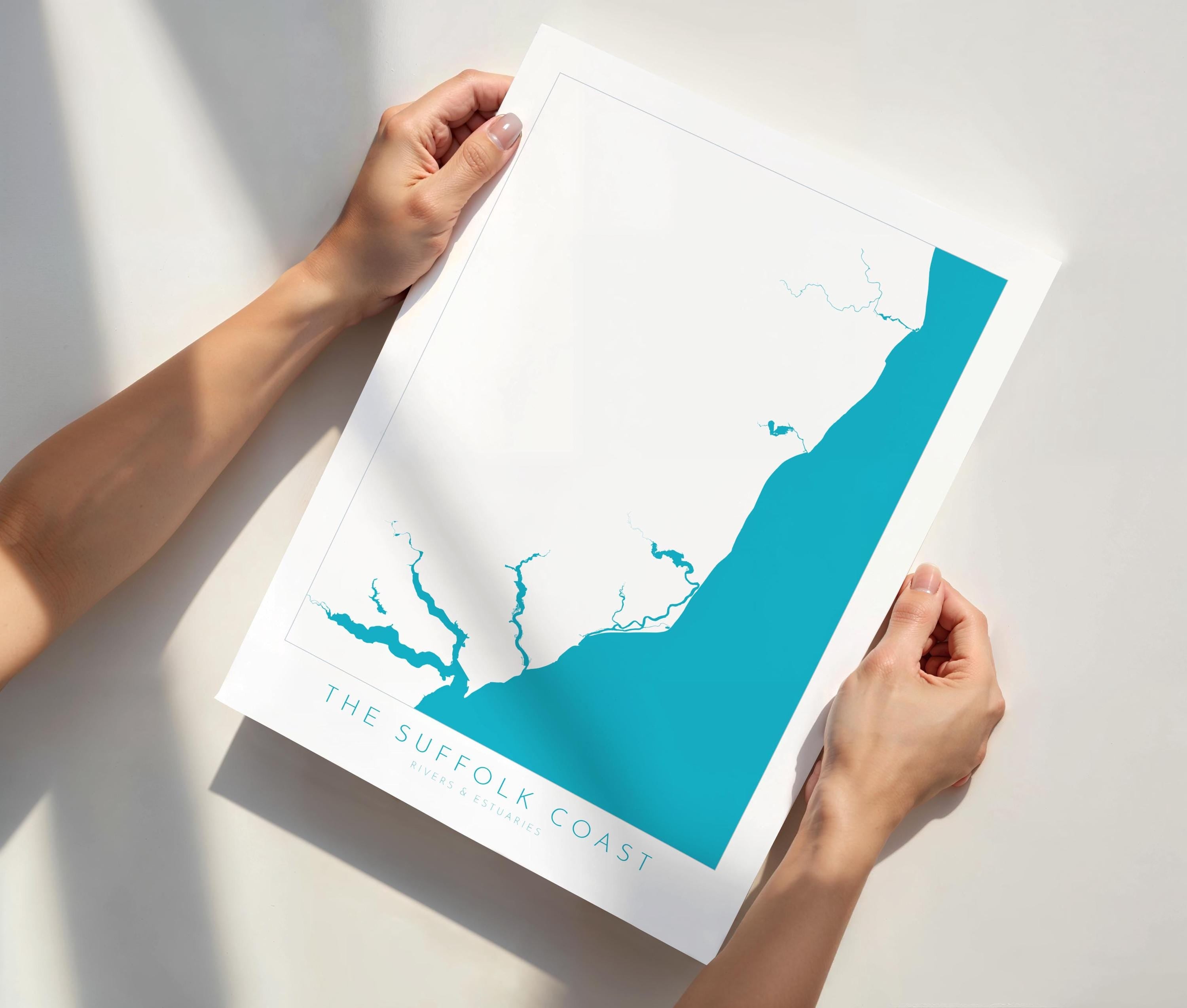 Suffolk Coast Map Art - Suffolk Map, Suffolk Coast Art, River Map, Suffolk Travel Print, River Orwell, River Deben, River Alde, River Blyth