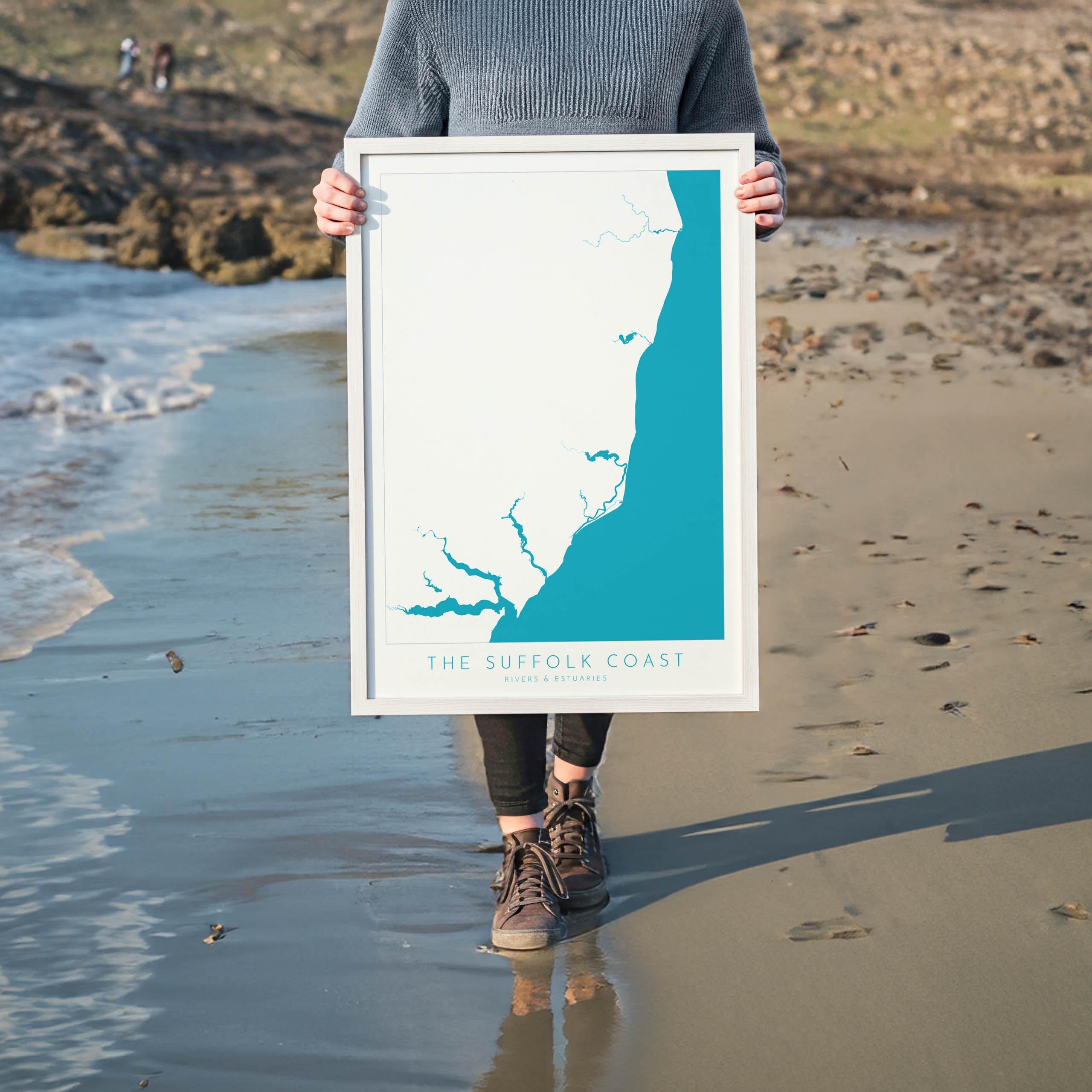 Suffolk Coast Map Art - Suffolk Map, Suffolk Coast Art, River Map, Suffolk Travel Print, River Orwell, River Deben, River Alde, River Blyth