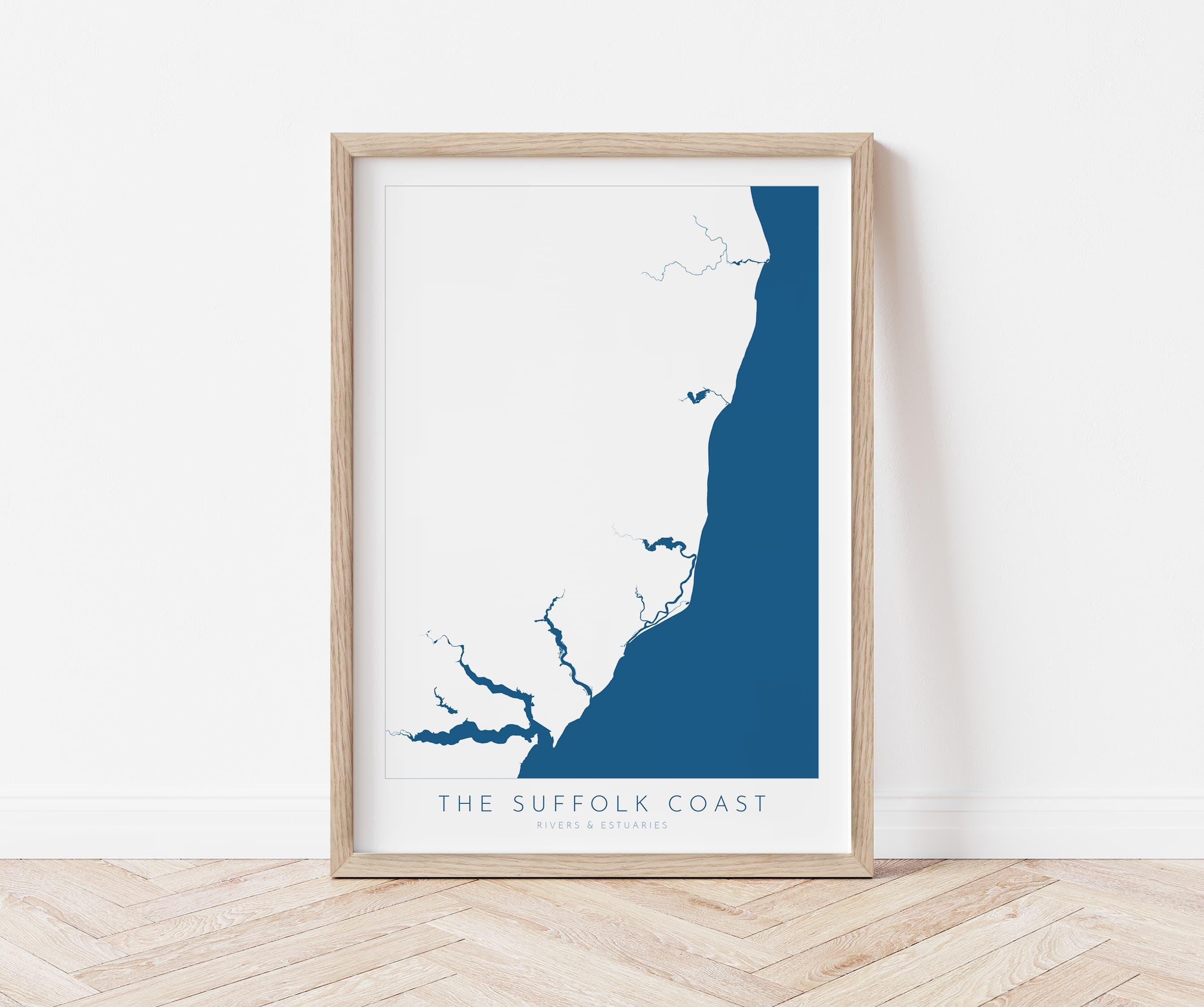 Suffolk Coast Map Art - Suffolk Map, Suffolk Coast Art, River Map, Suffolk Travel Print, River Orwell, River Deben, River Alde, River Blyth