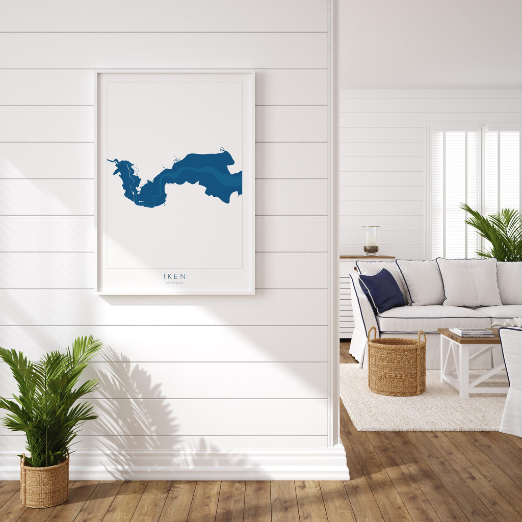Iken Map Art - Suffolk Map Print, River Alde Map Art, Iken Suffolk Art, Suffolk Coast Map Art, Suffolk Travel Print, Nautical Art, UK Rivers