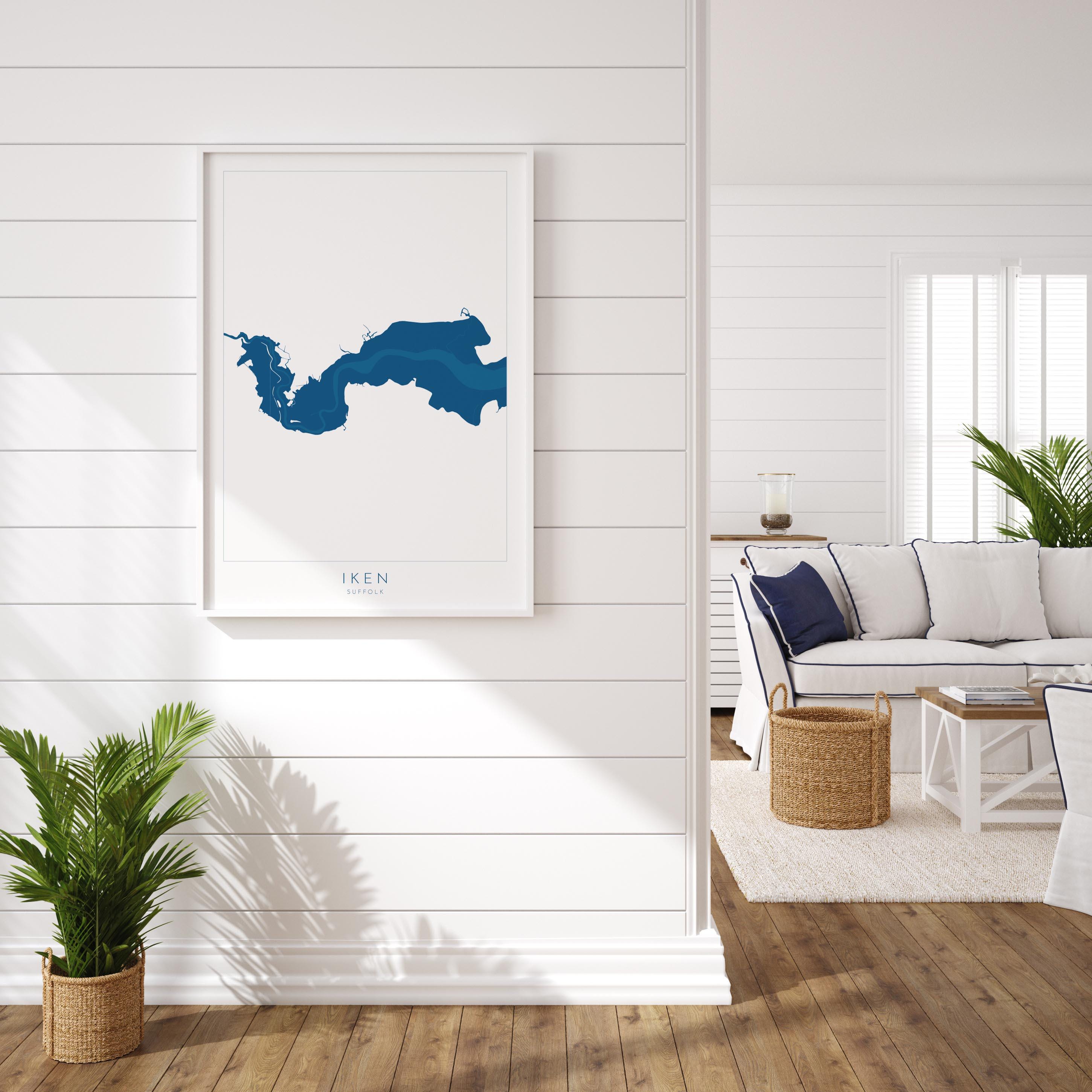 Iken Map Art - Suffolk Map Print, River Alde Map Art, Iken Suffolk Art, Suffolk Coast Map Art, Suffolk Travel Print, Nautical Art, UK Rivers