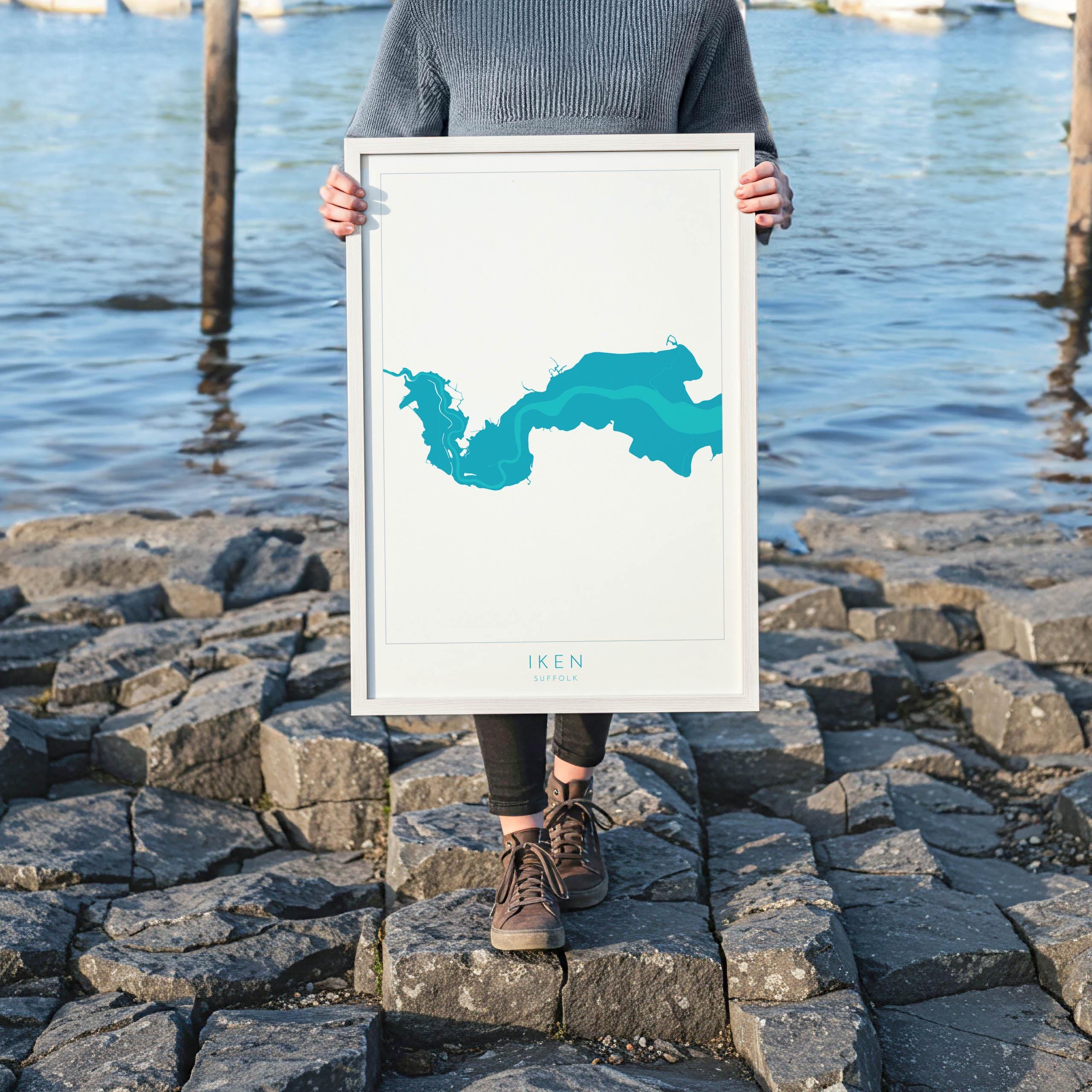 Iken Map Art - Suffolk Map Print, River Alde Map Art, Iken Suffolk Art, Suffolk Coast Map Art, Suffolk Travel Print, Nautical Art, UK Rivers