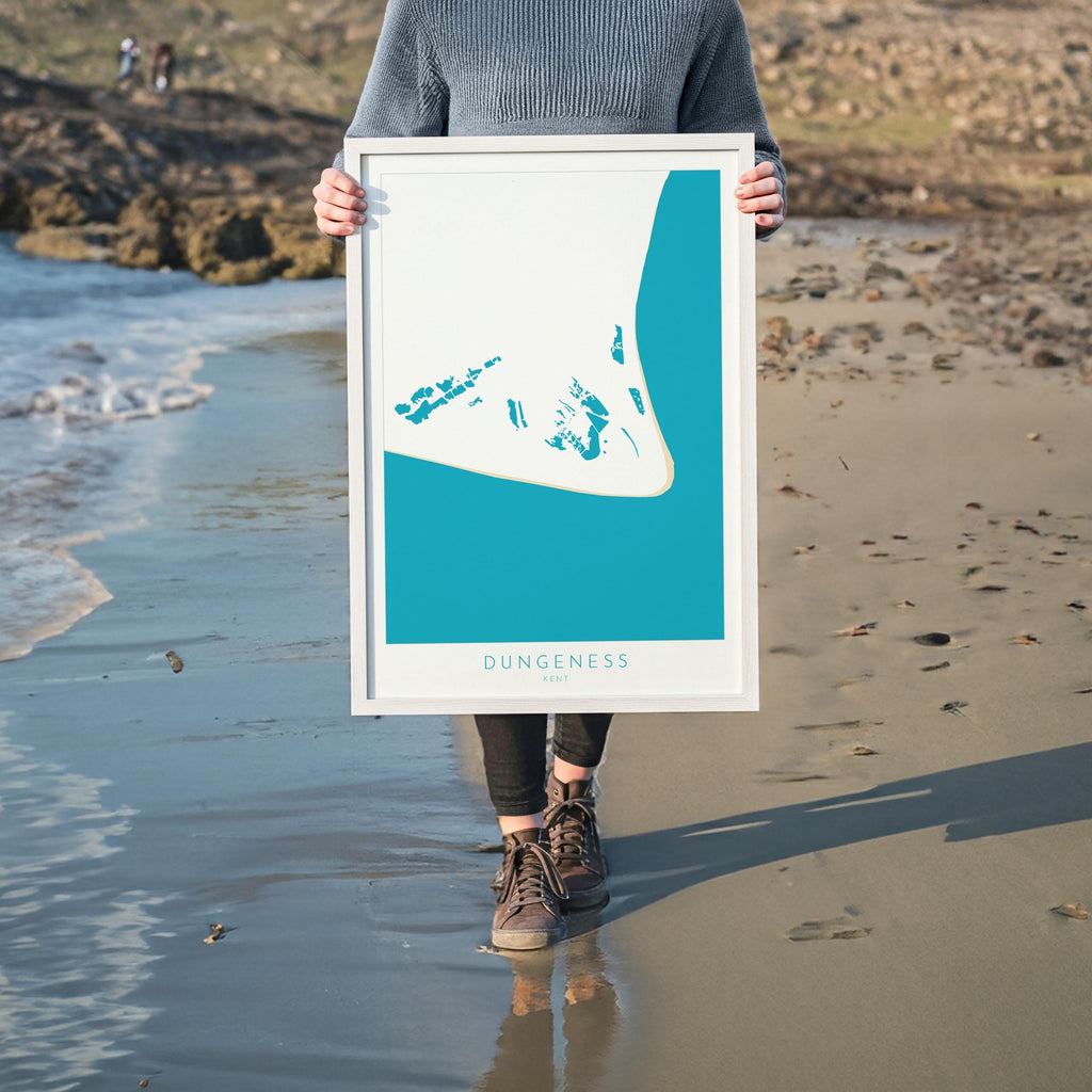 Dungeness Map Print - Dungeness Prints, Kent Map Art, Dungeness Travel Poster, Kent Coast, A1, A2, A3, A4, Dungeness Beach Art, UK Beach Art