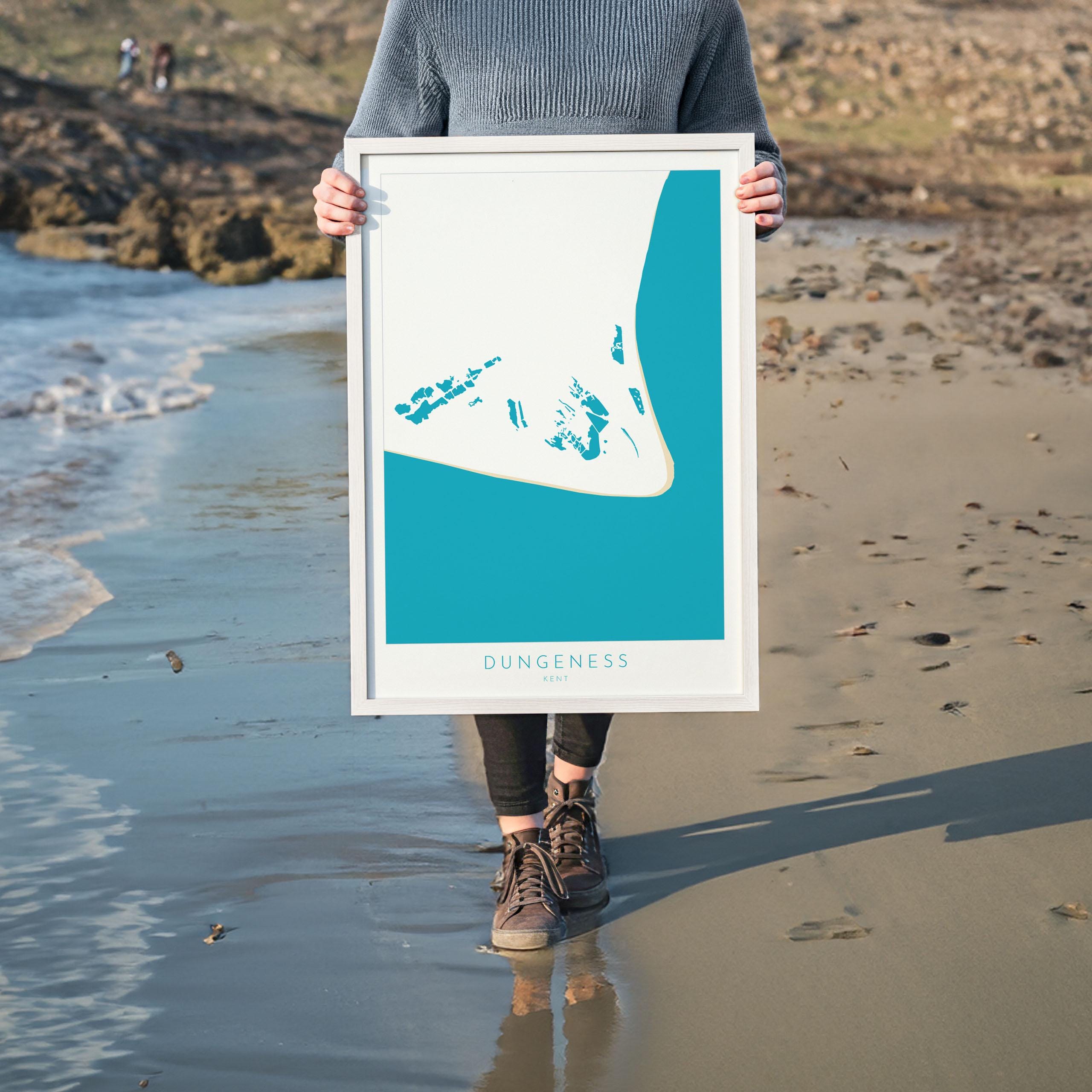 Dungeness Map Print - Dungeness Prints, Kent Map Art, Dungeness Travel Poster, Kent Coast, A1, A2, A3, A4, Dungeness Beach Art, UK Beach Art