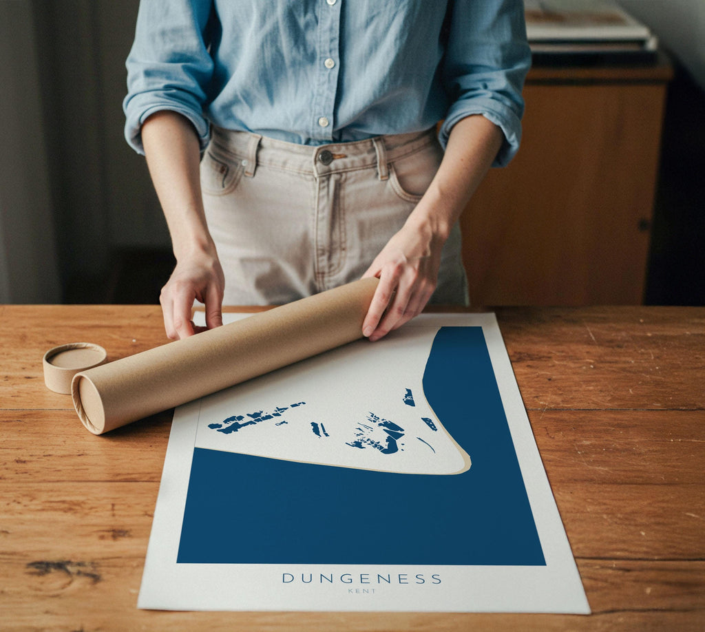 Dungeness Map Print - Dungeness Prints, Kent Map Art, Dungeness Travel Poster, Kent Coast, A1, A2, A3, A4, Dungeness Beach Art, UK Beach Art