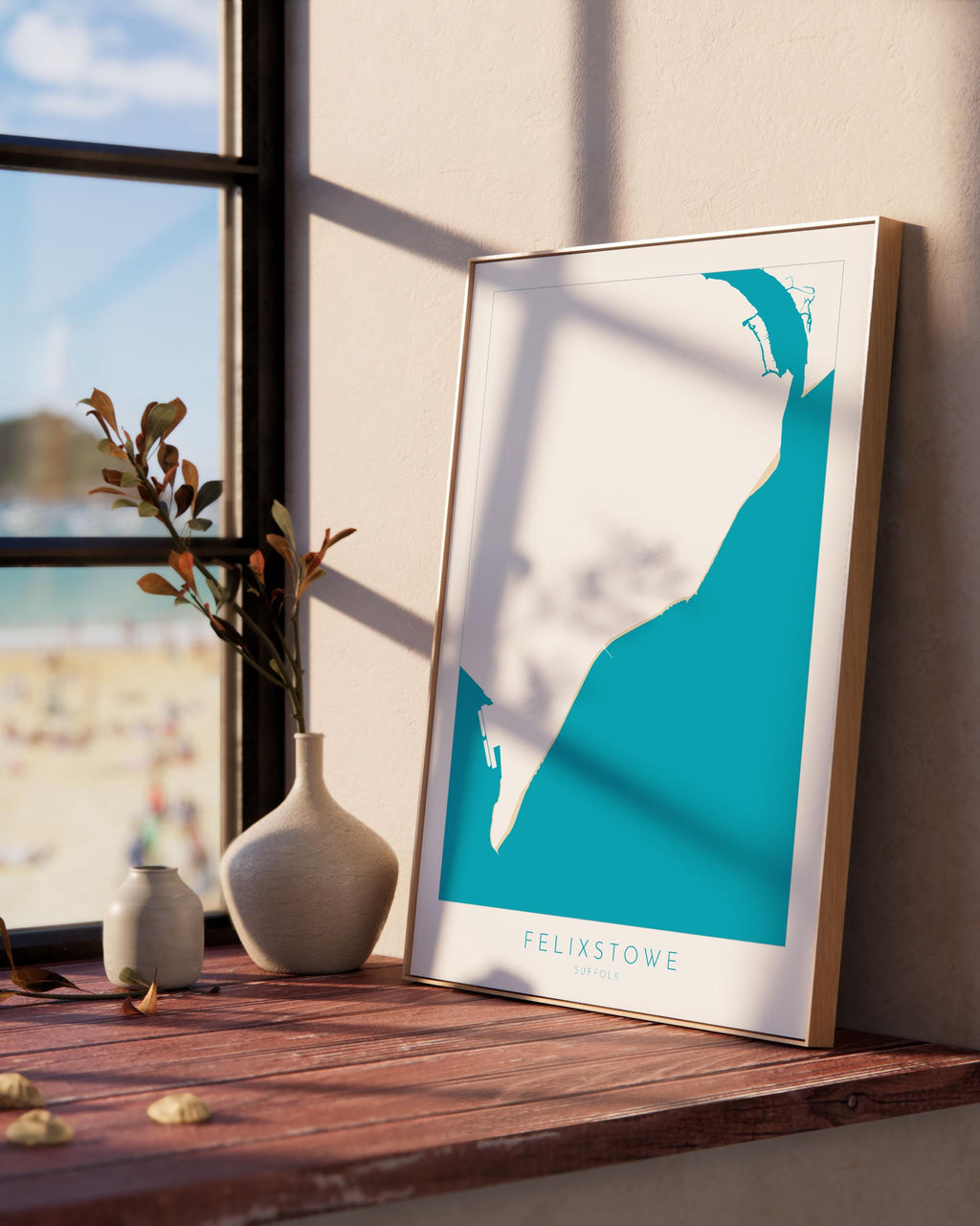 Felixstowe Print - Felixstowe Map, Suffolk Art, Suffolk Map, Felixstowe Poster, Felixstowe Beach, Suffolk Beach Art, UK Beaches, River Map