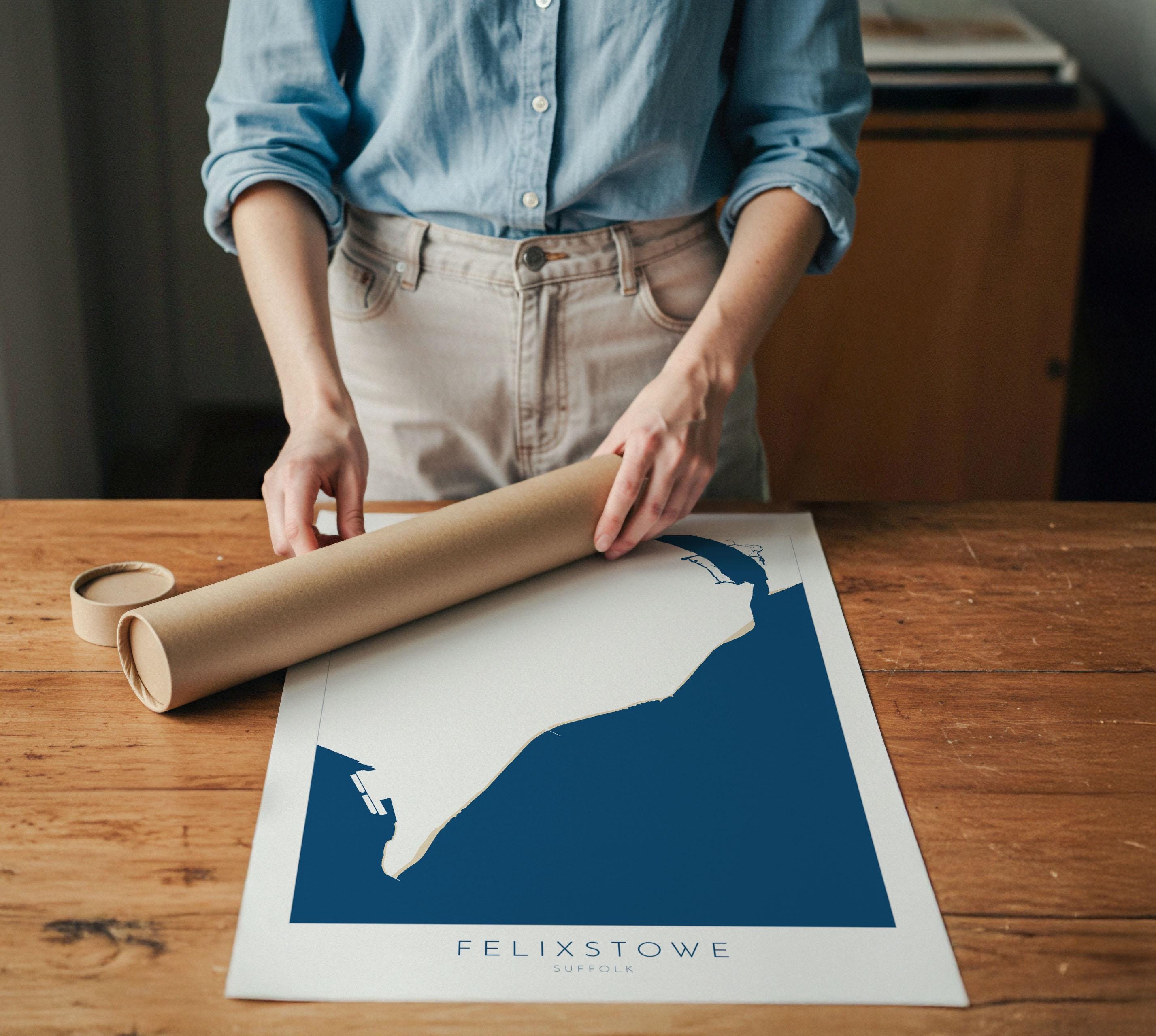 Felixstowe Print - Felixstowe Map, Suffolk Art, Suffolk Map, Felixstowe Poster, Felixstowe Beach, Suffolk Beach Art, UK Beaches, River Map