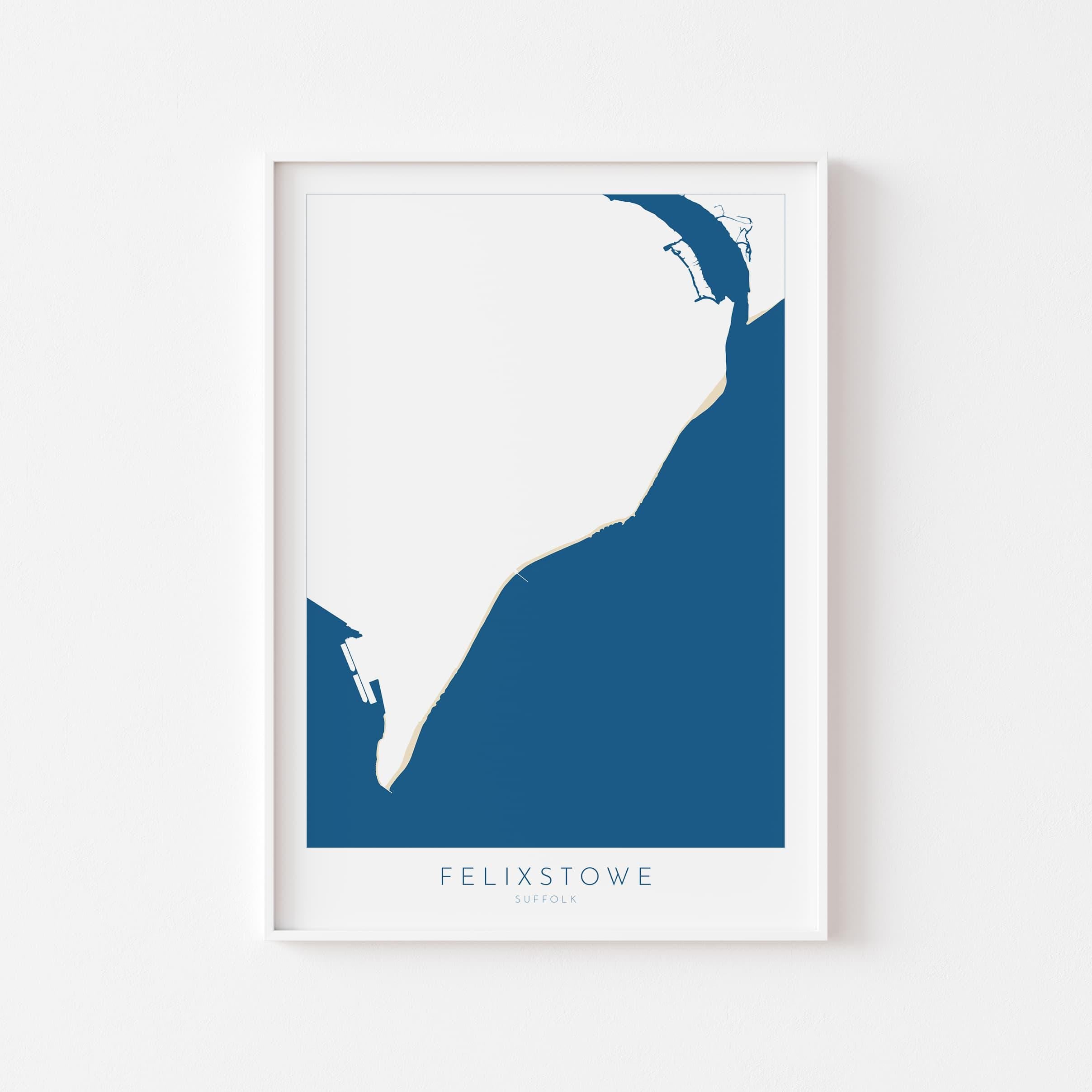 Felixstowe Print - Felixstowe Map, Suffolk Art, Suffolk Map, Felixstowe Poster, Felixstowe Beach, Suffolk Beach Art, UK Beaches, River Map