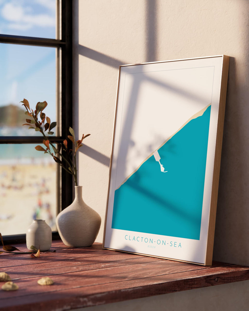 Clacton-on-Sea Map Art - Essex Map, Clacton on Sea Essex Art, Clacton Map, Clacton-on-Sea Beach UK, Colchester Map, Essex Art