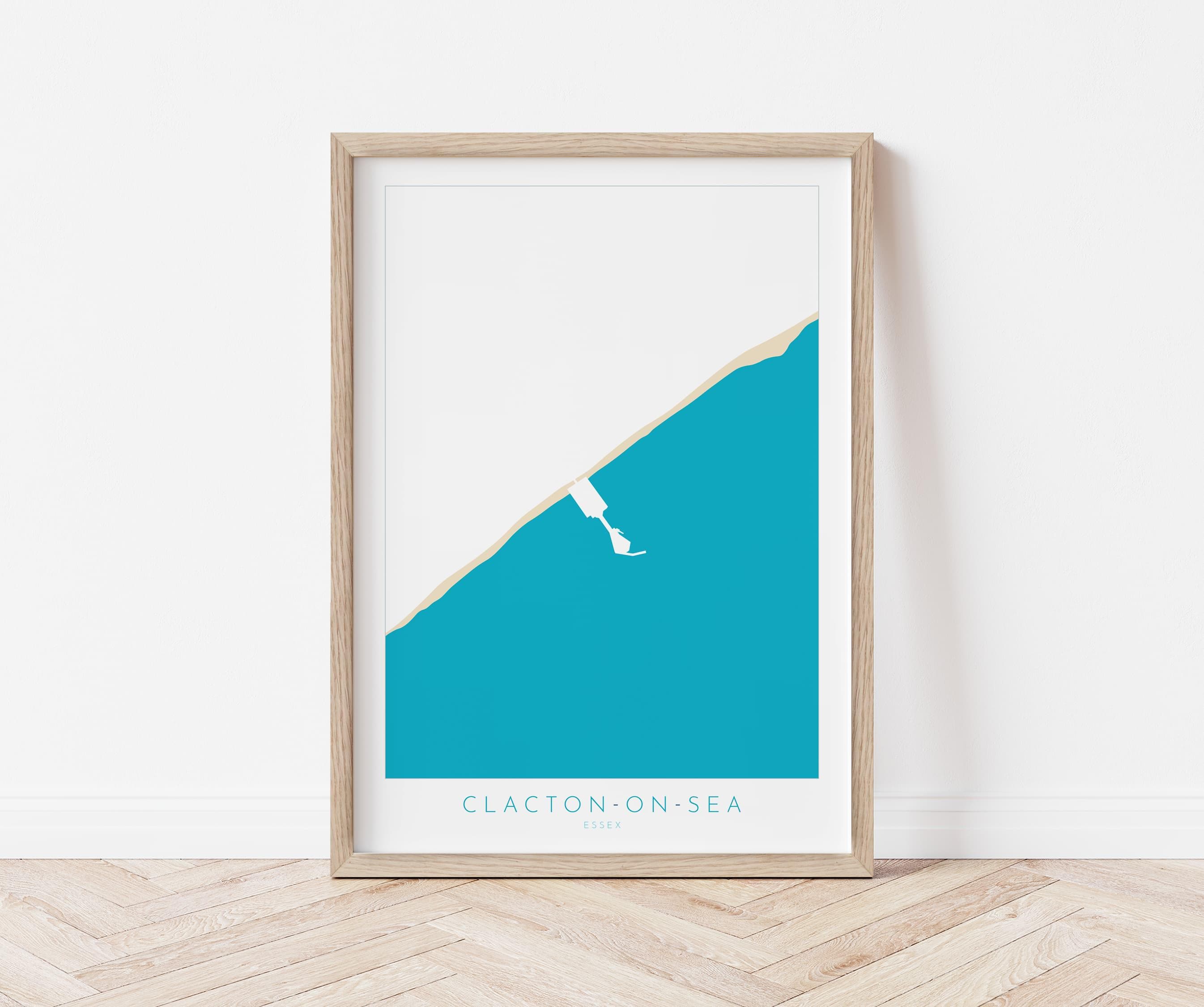 Clacton-on-Sea Map Art - Essex Map, Clacton on Sea Essex Art, Clacton Map, Clacton-on-Sea Beach UK, Colchester Map, Essex Art