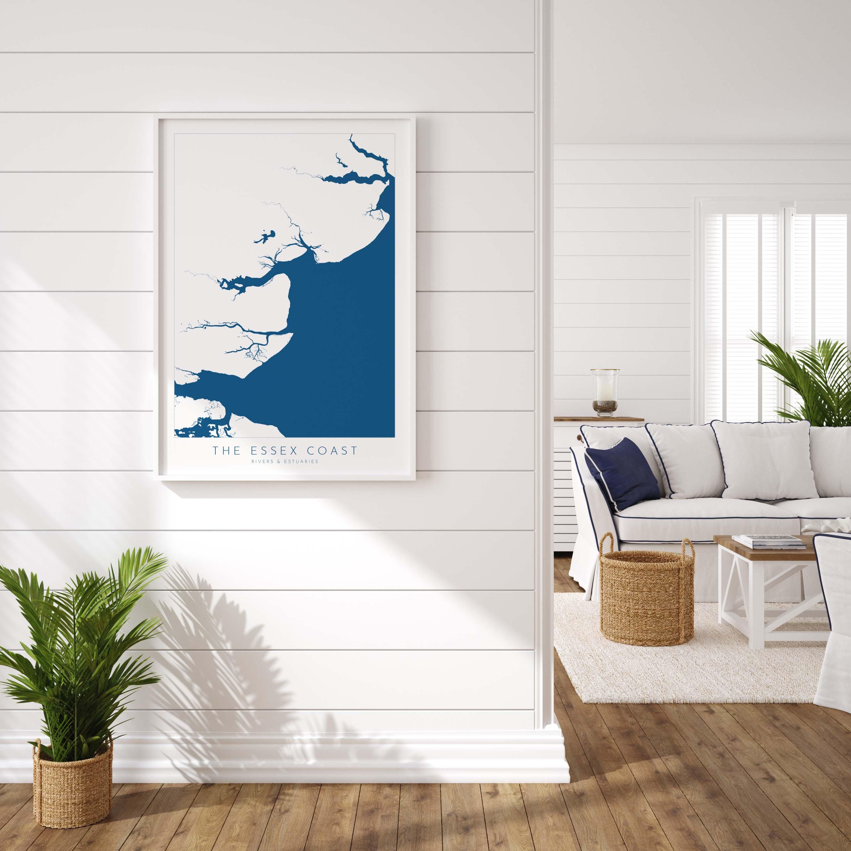 Essex Coastline Print - Essex Map Art, Essex Print, Coastal Print, Seaside Poster, Essex Coast, Colchester, Maldon, River Thames print, UK