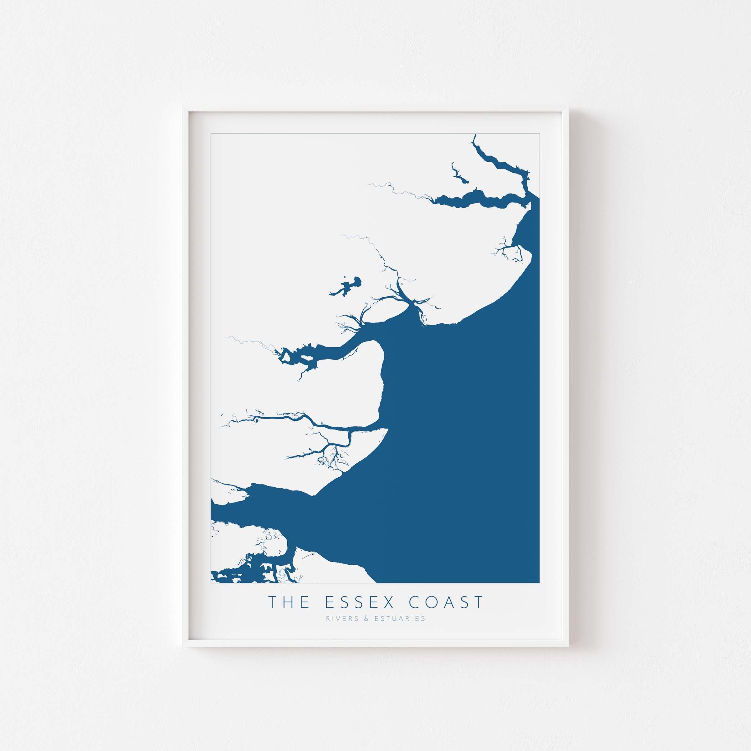 Essex Coastline Print - Essex Map Art, Essex Print, Coastal Print, Seaside Poster, Essex Coast, Colchester, Maldon, River Thames print, UK
