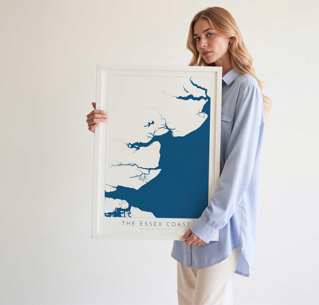 Essex Coastline Print - Essex Map Art, Essex Print, Coastal Print, Seaside Poster, Essex Coast, Colchester, Maldon, River Thames print, UK