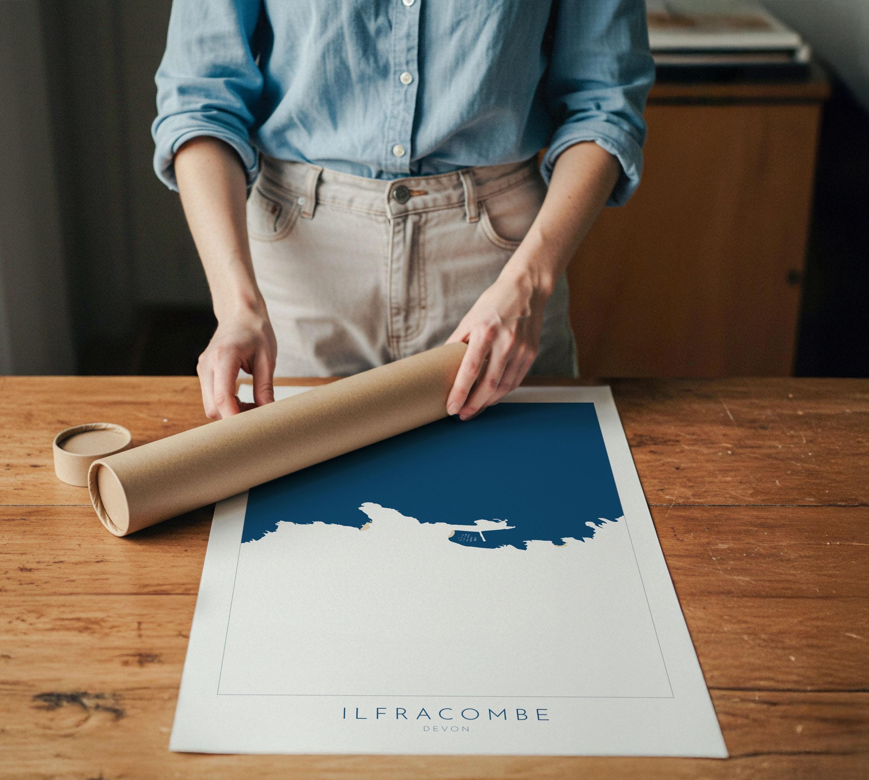 Ilfracombe Map Art - Ilfracombe Devon Map, Ilfracombe Print, Ilfracombe Art Print, Ilfracombe Harbour, North Devon Map print, Devon Coast