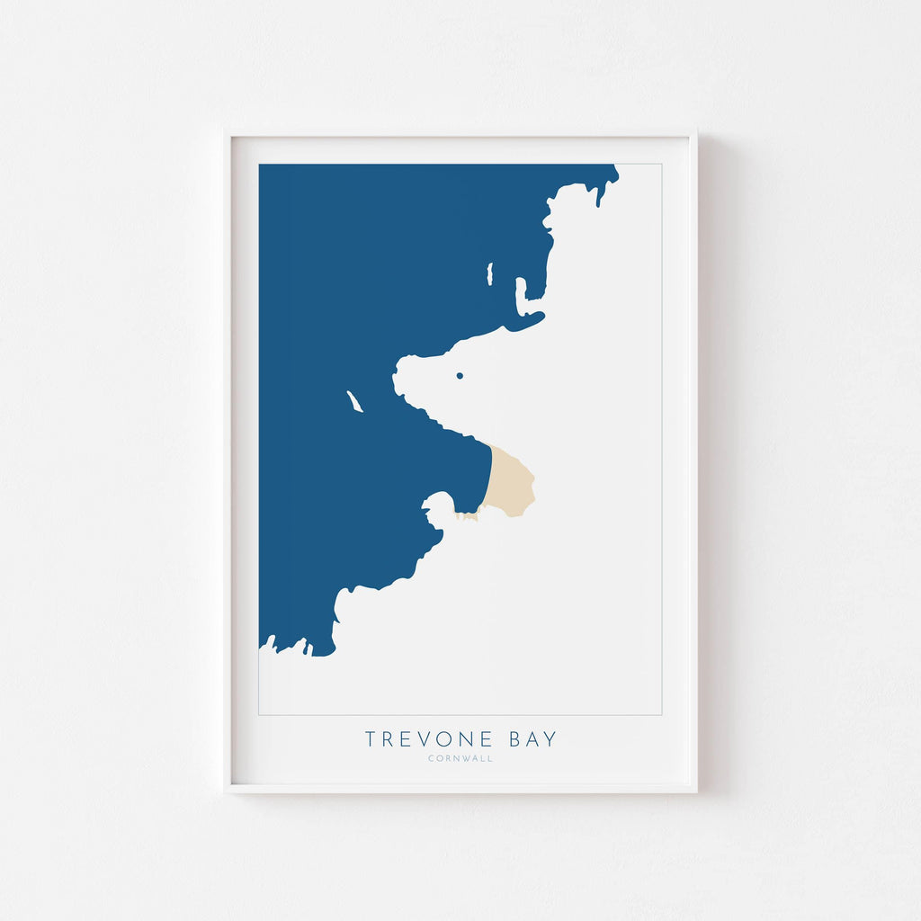 Trevone Bay Map - Trevone Bay Cornwall Art, Cornwall Map, Cornwall Coast Map, North Cornwall Coastline, Cornwall Beach Print