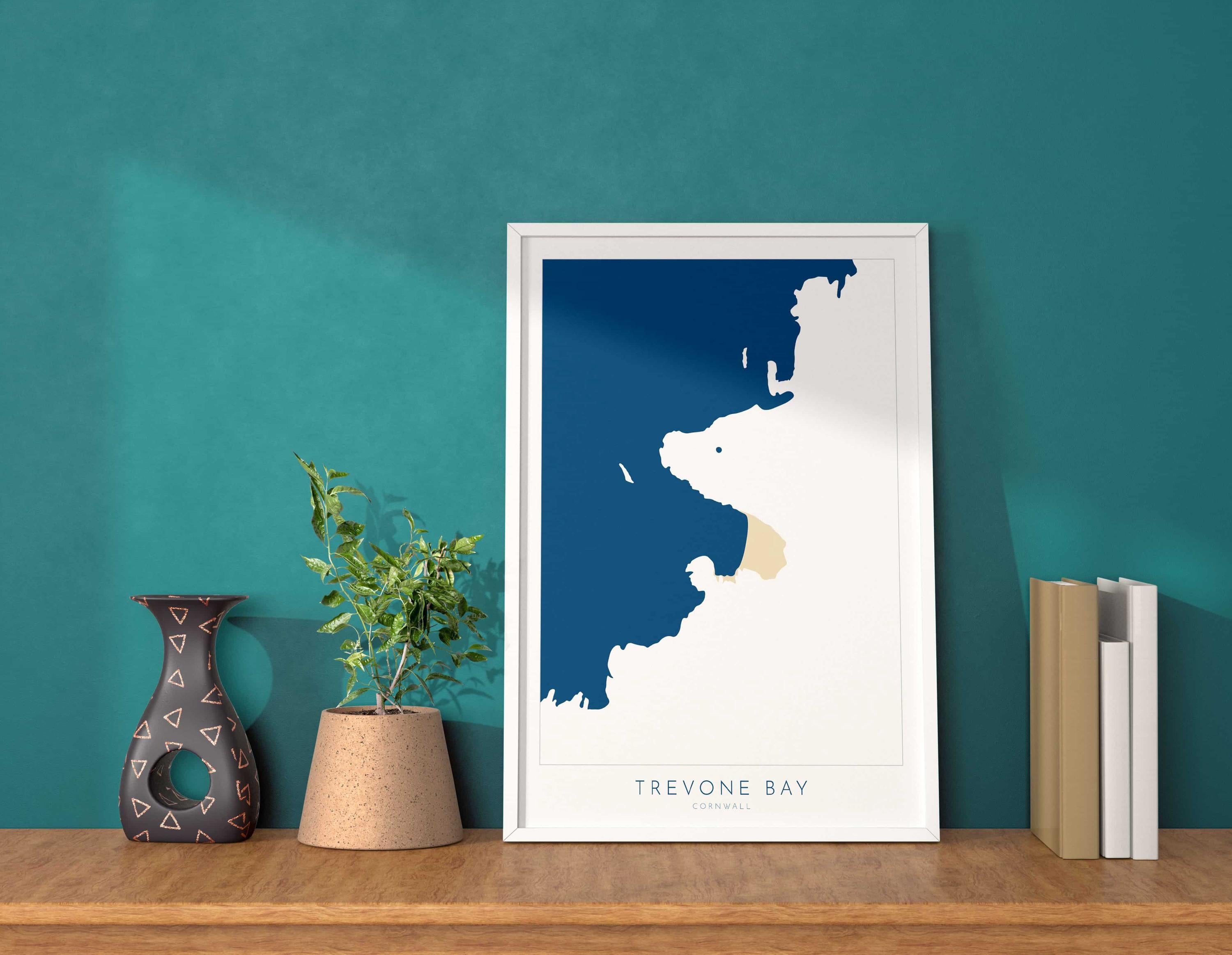 Trevone Bay Map - Trevone Bay Cornwall Art, Cornwall Map, Cornwall Coast Map, North Cornwall Coastline, Cornwall Beach Print