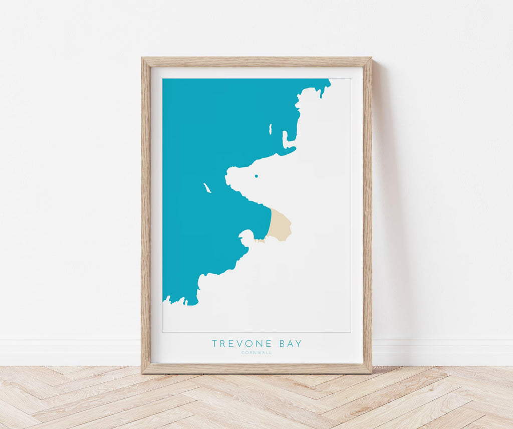 Trevone Bay Map - Trevone Bay Cornwall Art, Cornwall Map, Cornwall Coast Map, North Cornwall Coastline, Cornwall Beach Print