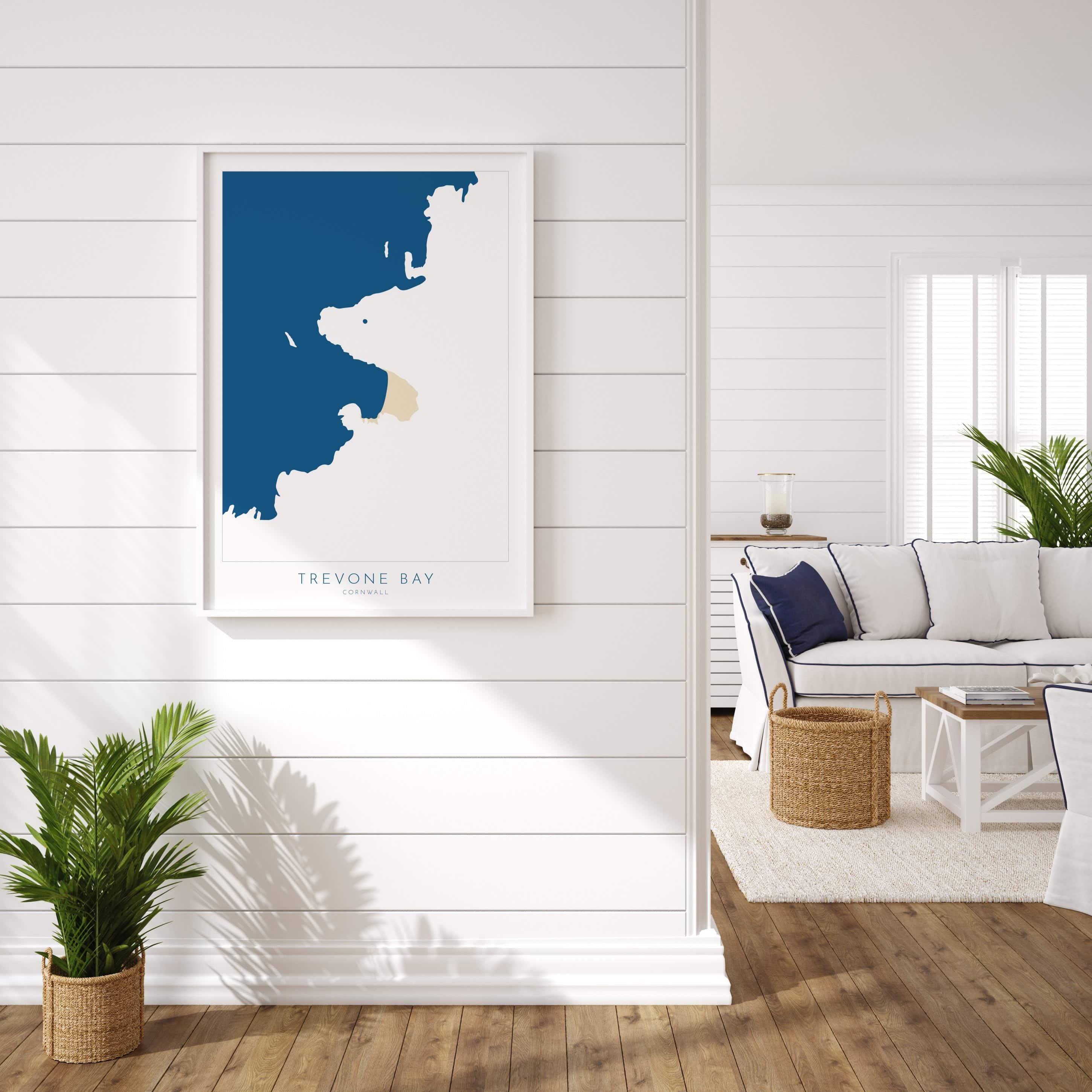 Trevone Bay Map - Trevone Bay Cornwall Art, Cornwall Map, Cornwall Coast Map, North Cornwall Coastline, Cornwall Beach Print