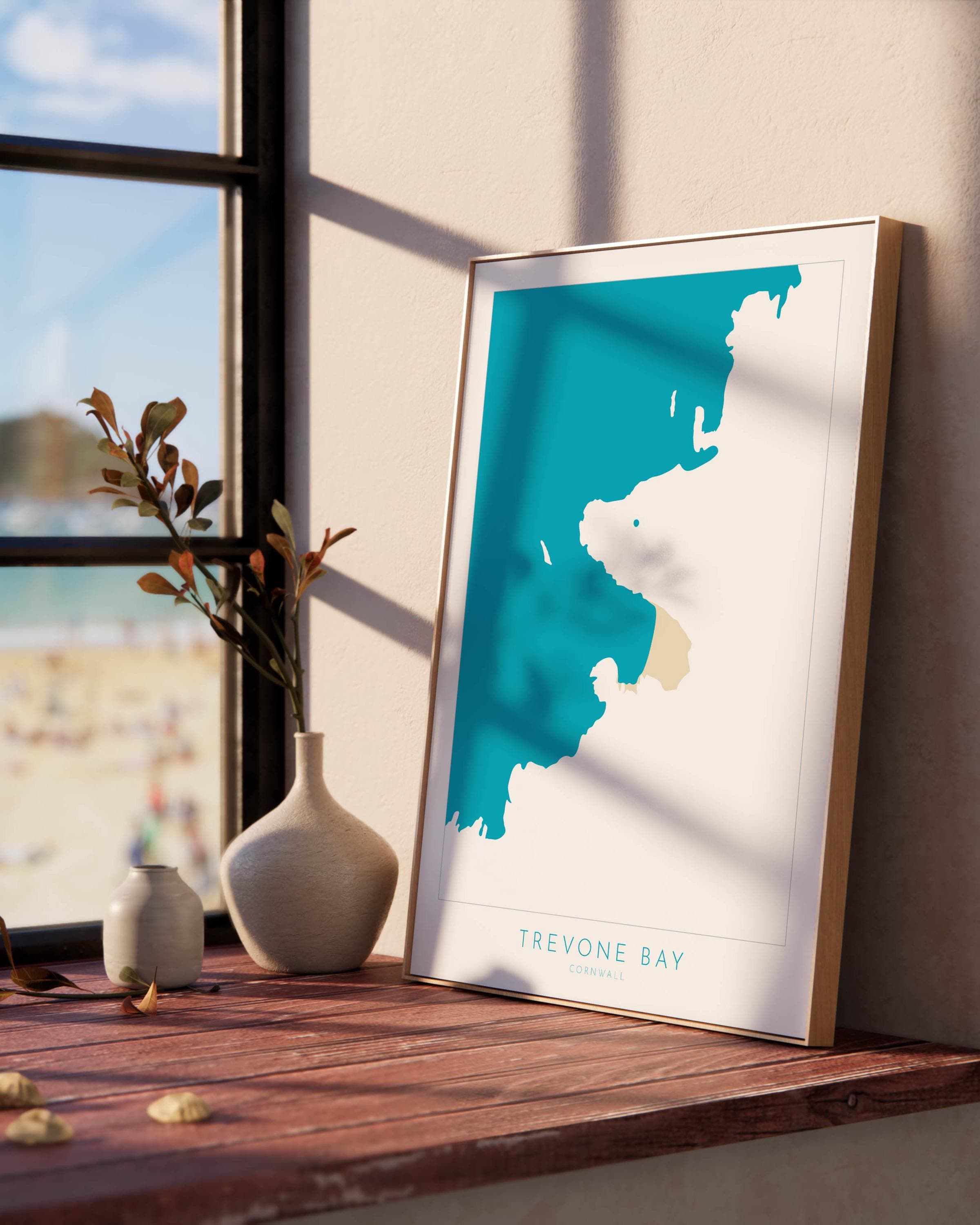 Trevone Bay Map - Trevone Bay Cornwall Art, Cornwall Map, Cornwall Coast Map, North Cornwall Coastline, Cornwall Beach Print