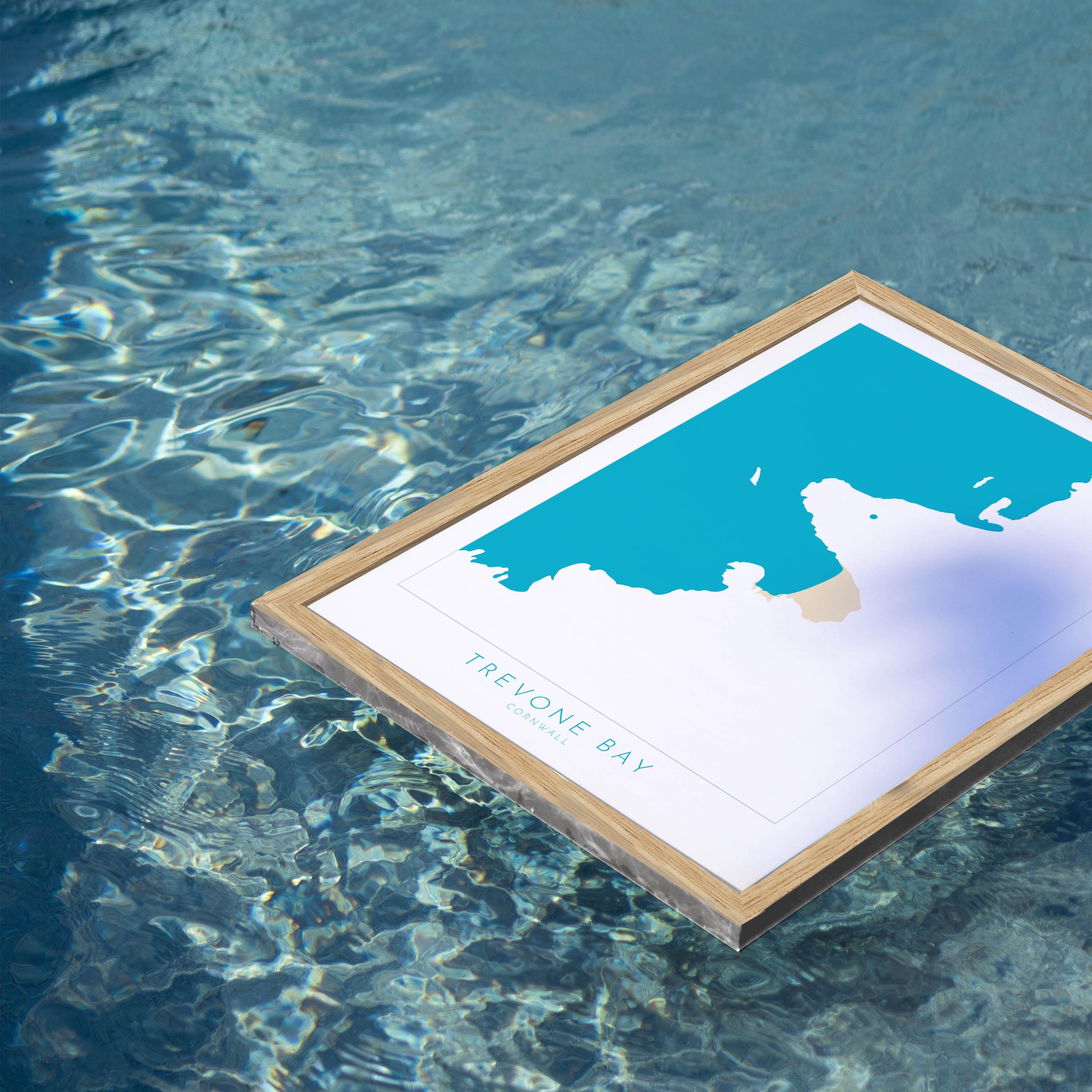 Trevone Bay Map - Trevone Bay Cornwall Art, Cornwall Map, Cornwall Coast Map, North Cornwall Coastline, Cornwall Beach Print