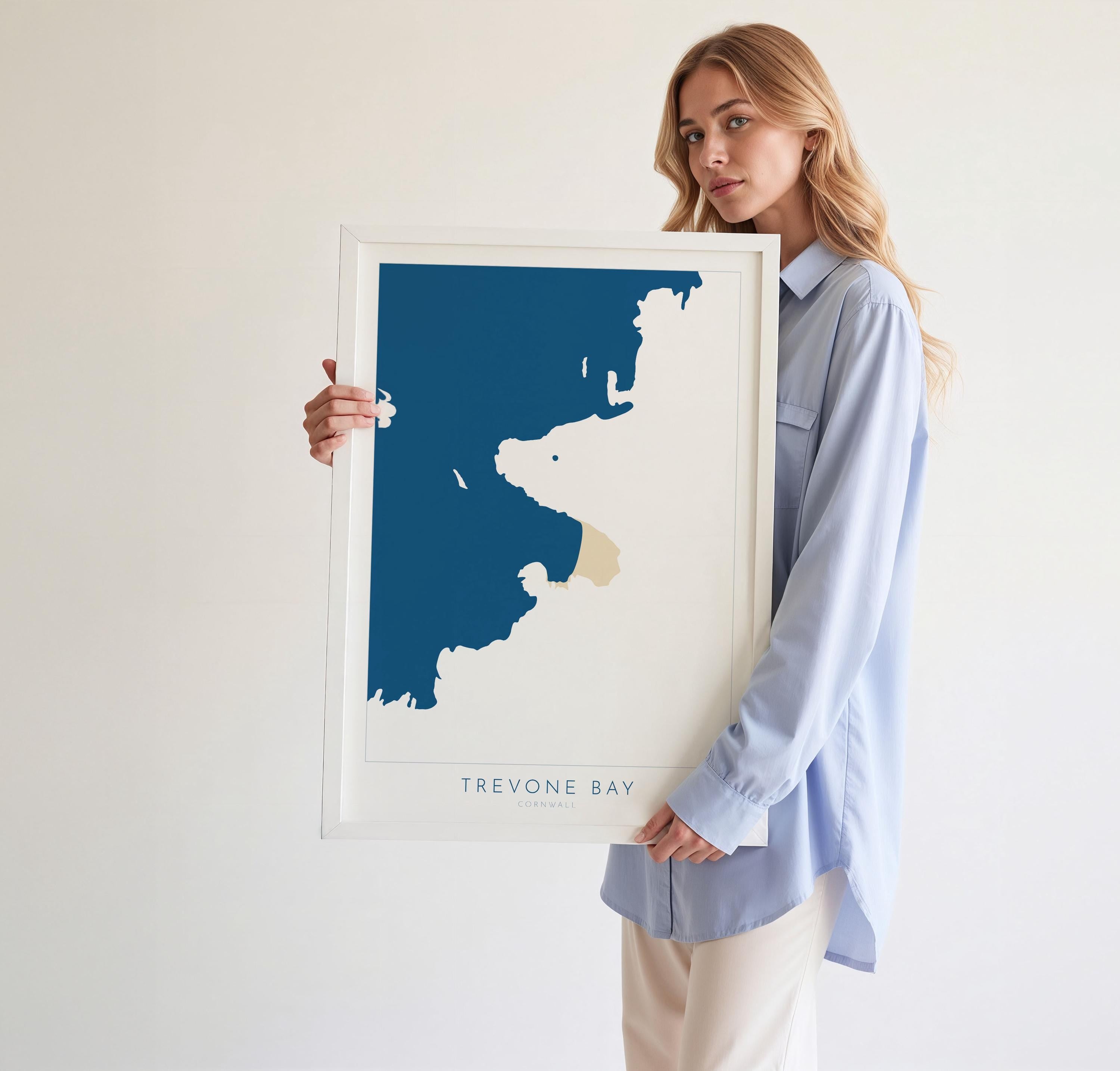 Trevone Bay Map - Trevone Bay Cornwall Art, Cornwall Map, Cornwall Coast Map, North Cornwall Coastline, Cornwall Beach Print