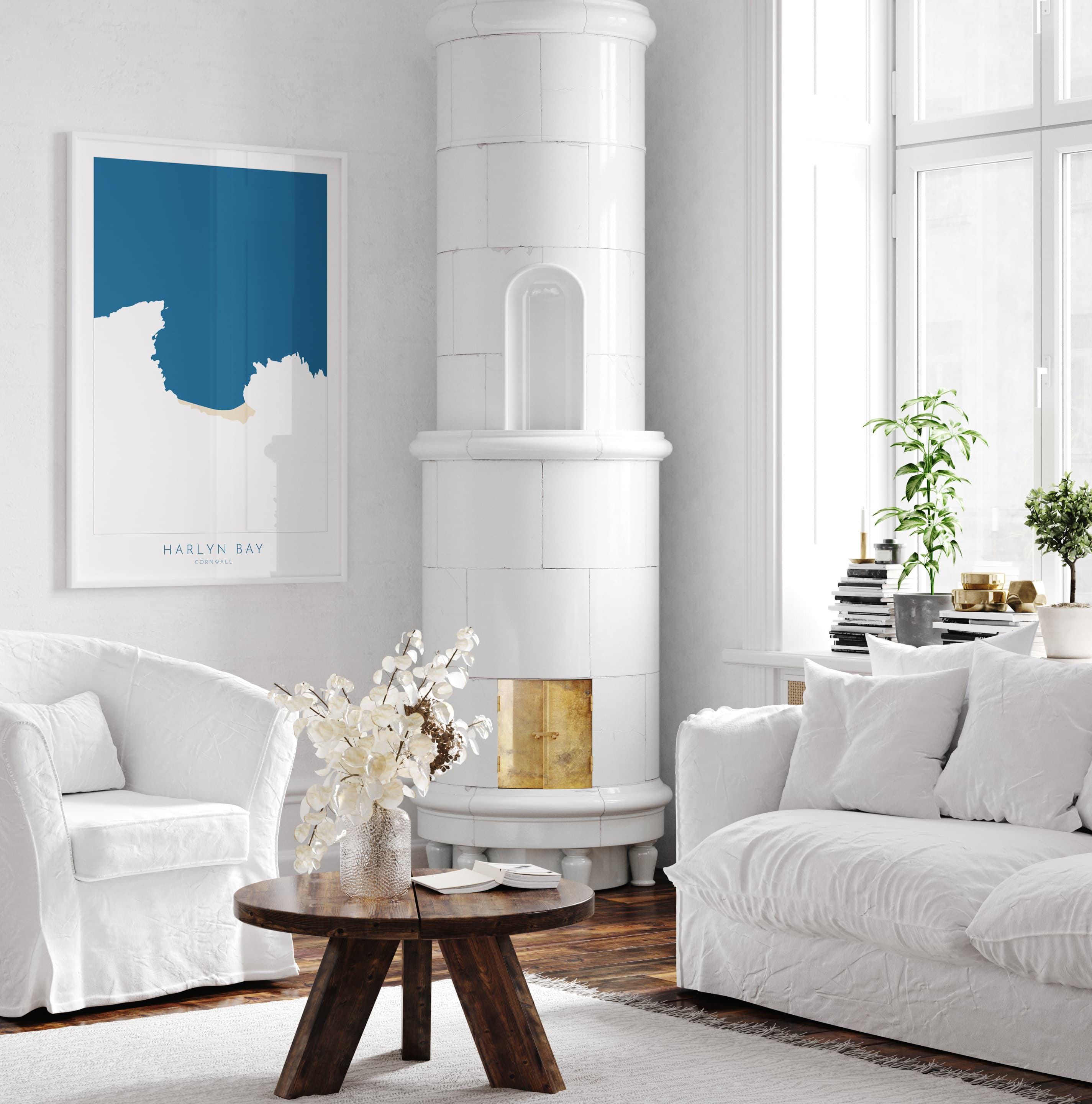 Harlyn Bay Map - Harlyn Bay Cornwall Art, Cornwall Map, Cornwall Coast Map, North Cornwall Coastline, Cornwall Beach Print, Coastal Art UK