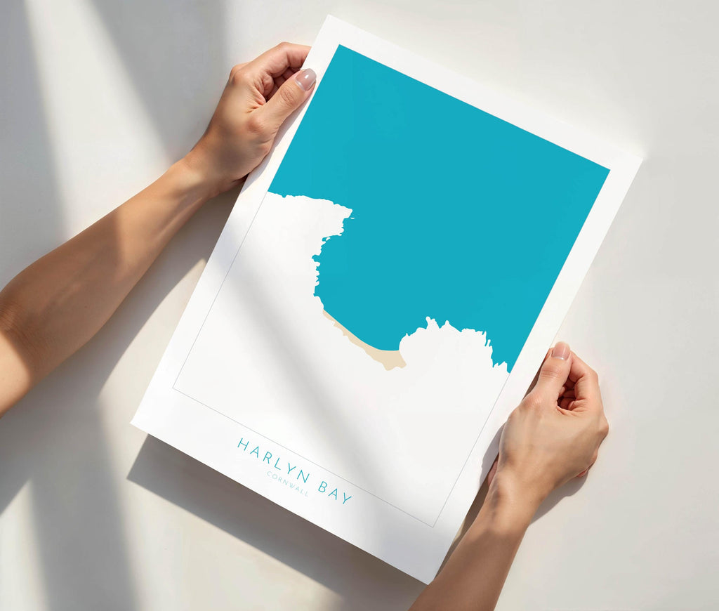 Harlyn Bay Map - Harlyn Bay Cornwall Art, Cornwall Map, Cornwall Coast Map, North Cornwall Coastline, Cornwall Beach Print, Coastal Art UK