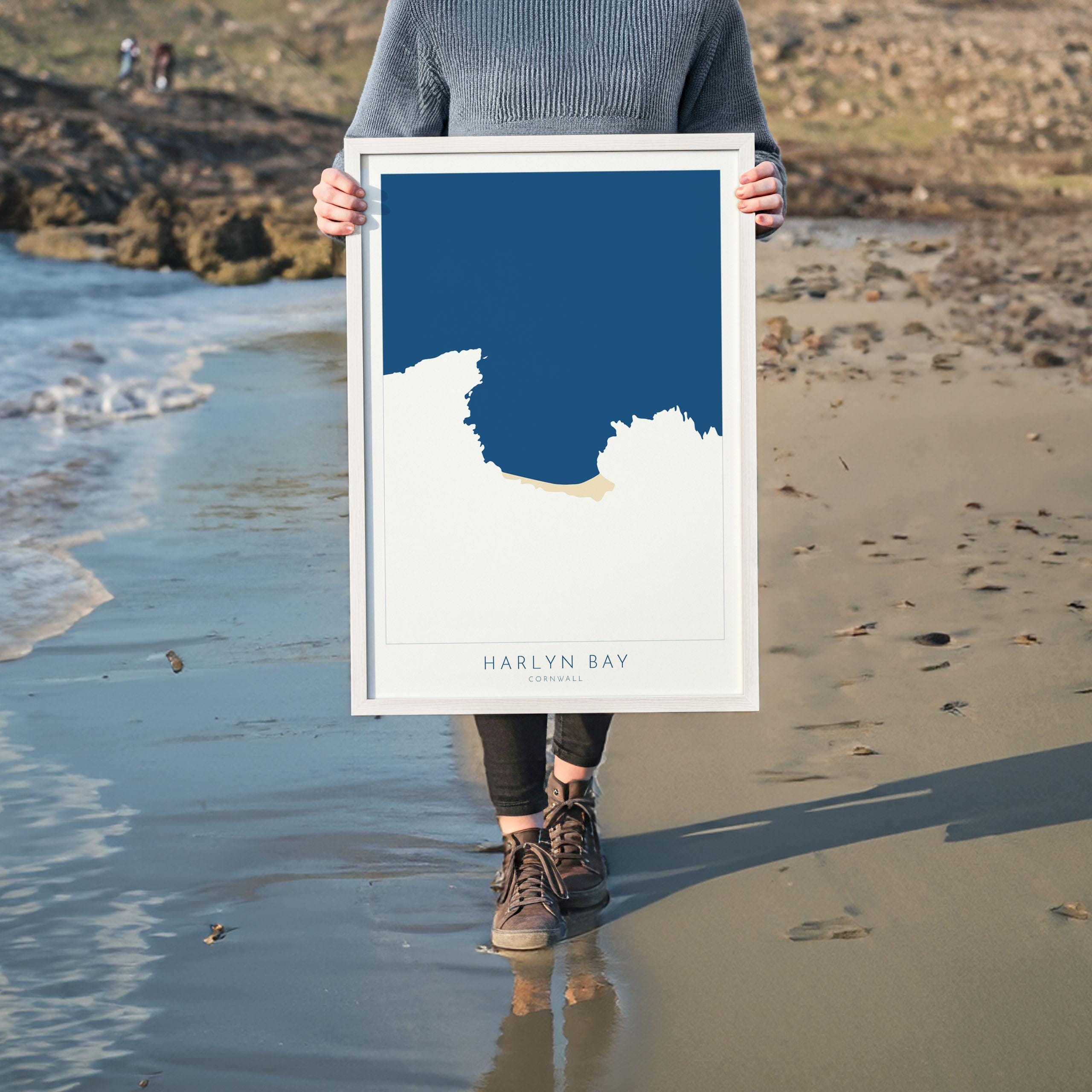 Harlyn Bay Map - Harlyn Bay Cornwall Art, Cornwall Map, Cornwall Coast Map, North Cornwall Coastline, Cornwall Beach Print, Coastal Art UK