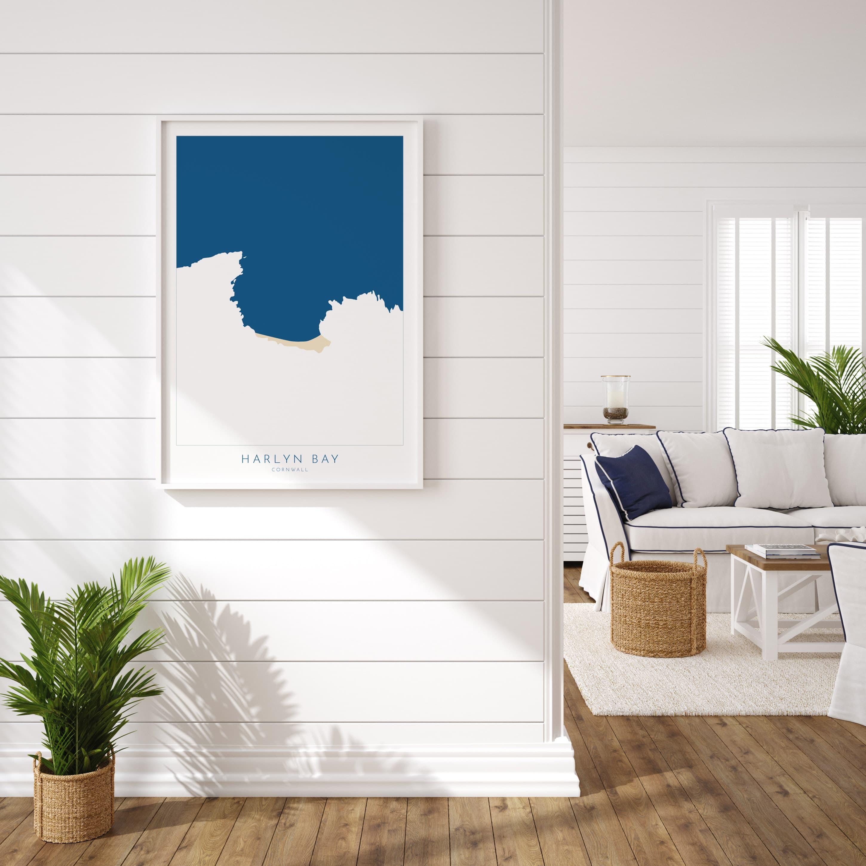 Harlyn Bay Map - Harlyn Bay Cornwall Art, Cornwall Map, Cornwall Coast Map, North Cornwall Coastline, Cornwall Beach Print, Coastal Art UK