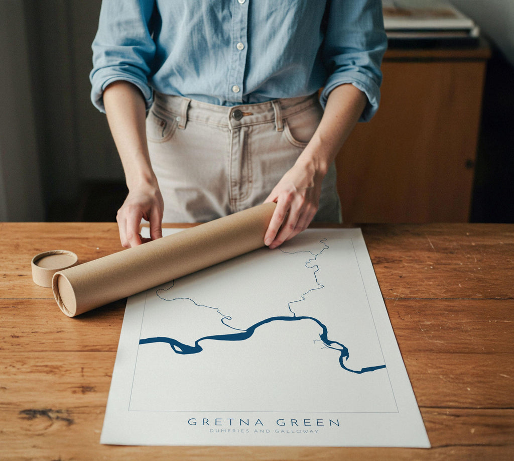 Gretna Green Print - Gretna Green Wedding Gift, Grenta Map Print Scotland, Scotland Map Art, Gretna Green Anniversary gift, River Map UK