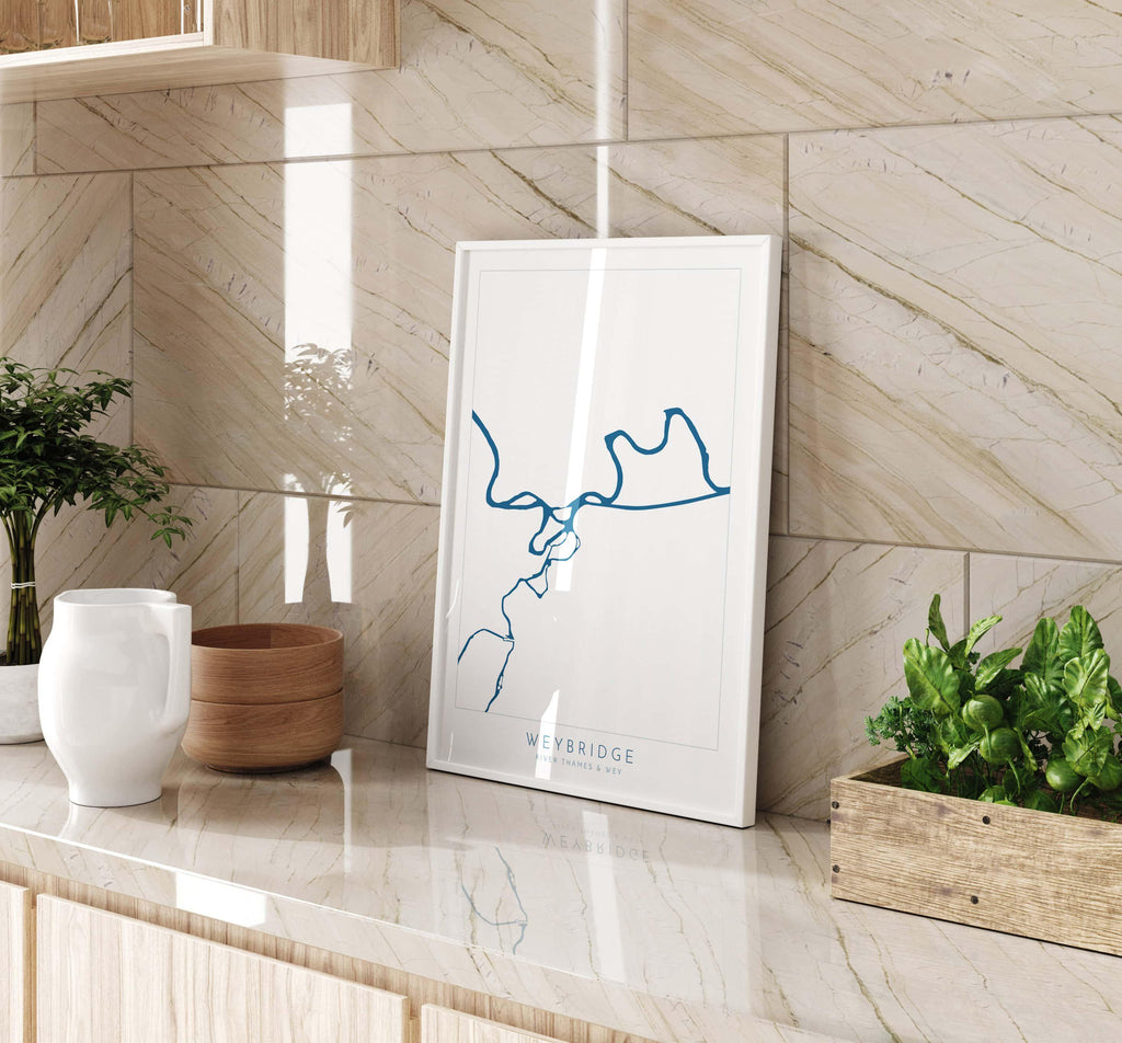 Weybridge Print - River Thames, River Wye, Weybridge Map Poster, River Thames Art, River Thames Map, Desborough Island, Surrey, Shepperton