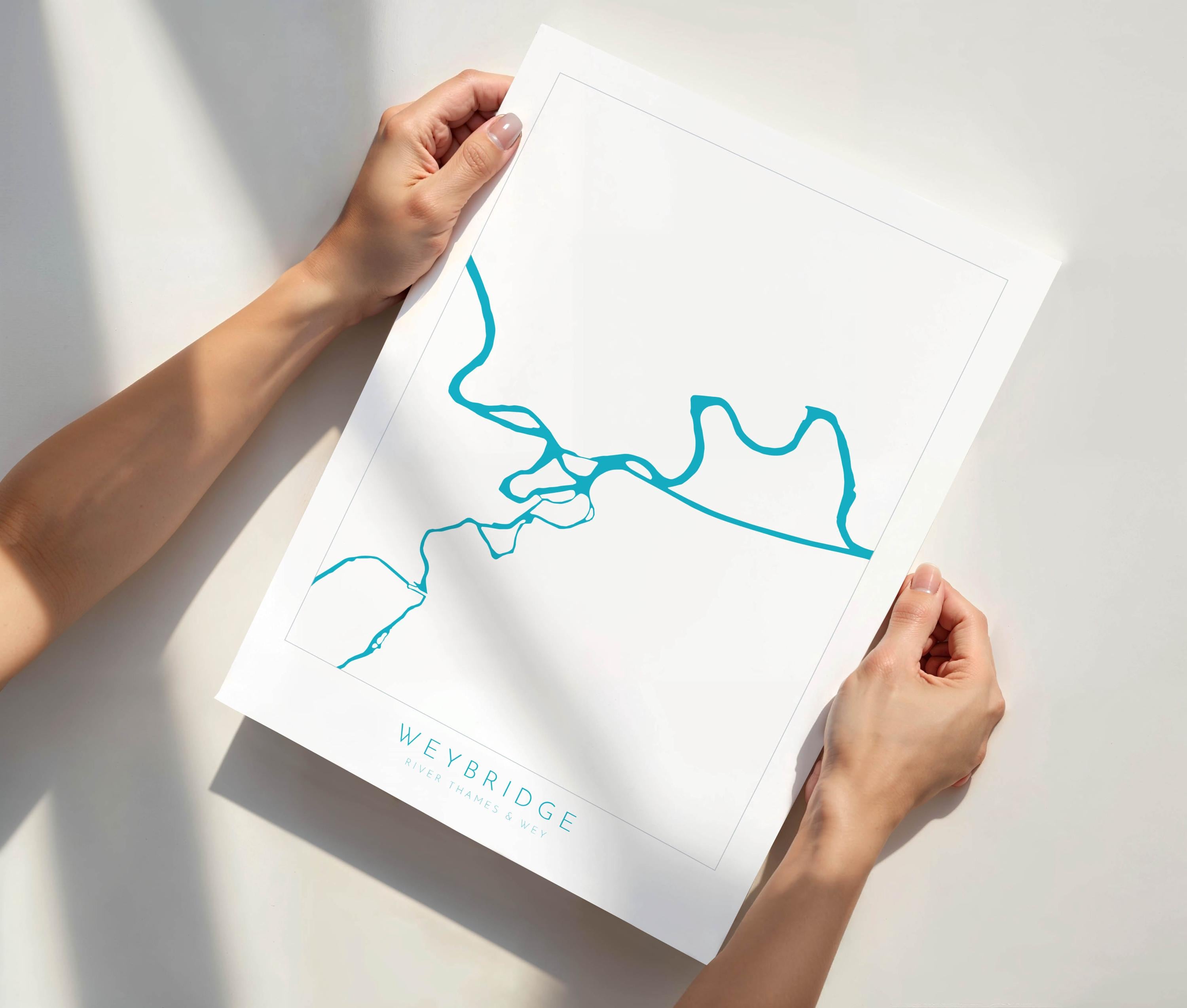 Weybridge Print - River Thames, River Wye, Weybridge Map Poster, River Thames Art, River Thames Map, Desborough Island, Surrey, Shepperton