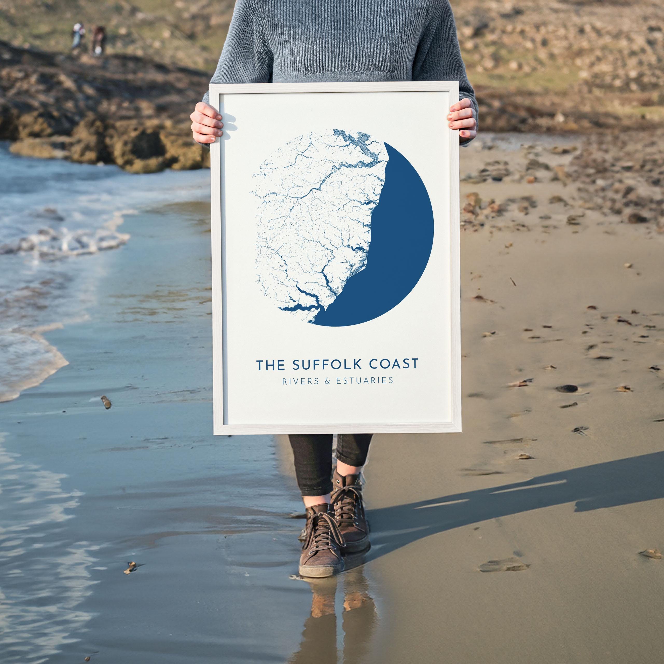 Suffolk Coast Map Art - Suffolk Map, Suffolk Coast Art, Suffolk Rivers, UK Rivers Map