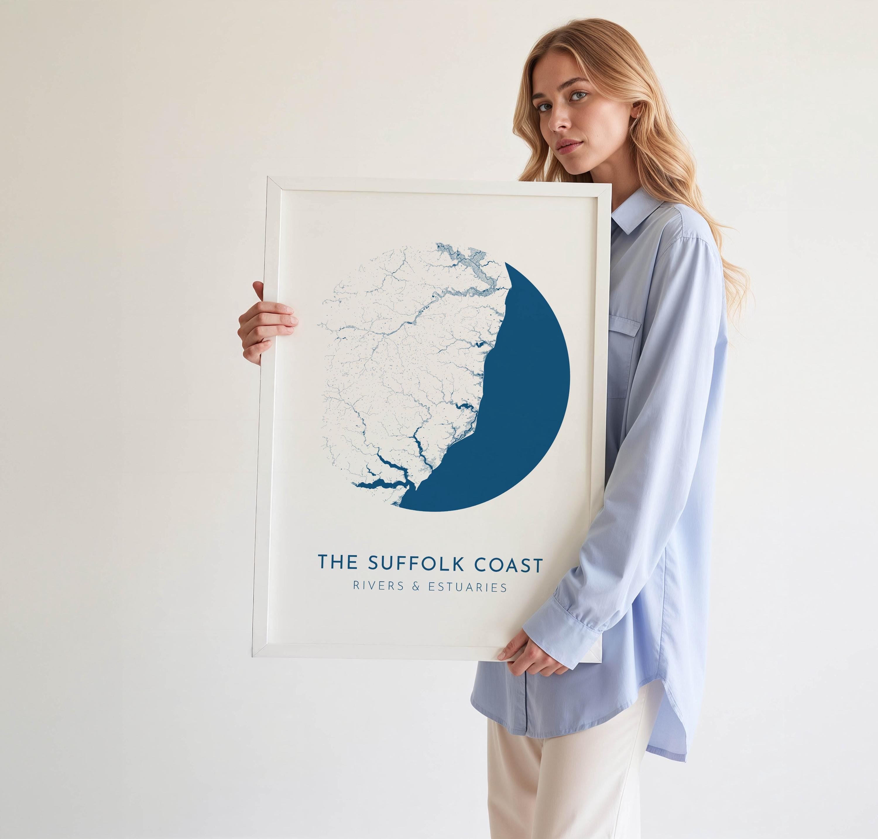 Suffolk Coast Map Art - Suffolk Map, Suffolk Coast Art, Suffolk Rivers, UK Rivers Map