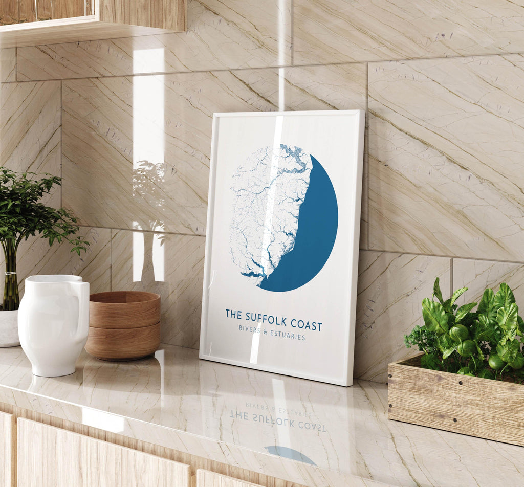 Suffolk Coast Map Art - Suffolk Map, Suffolk Coast Art, Suffolk Rivers, UK Rivers Map