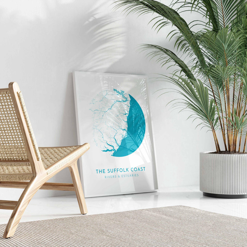 Suffolk Coast Map Art - Suffolk Map, Suffolk Coast Art, Suffolk Rivers, UK Rivers Map