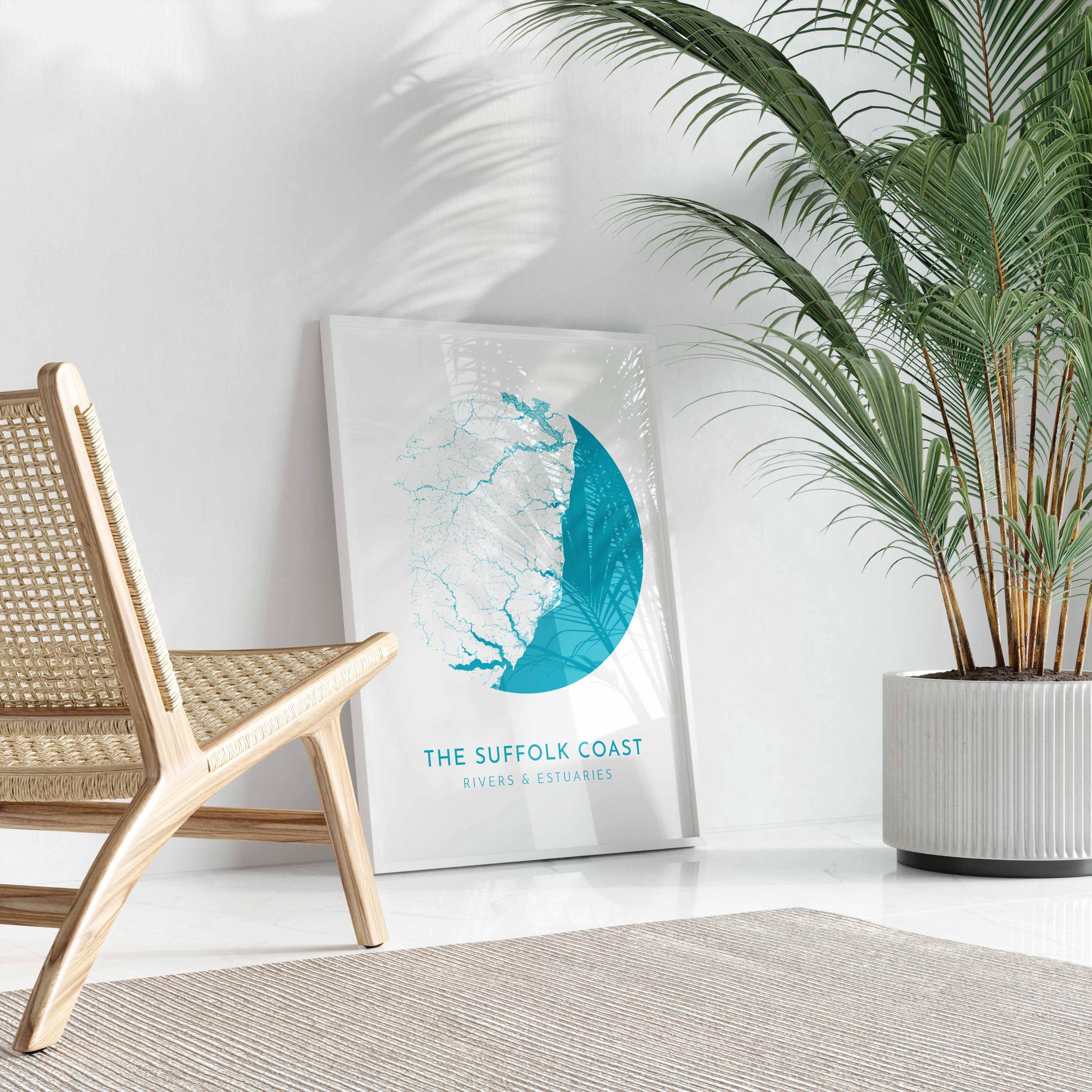 Suffolk Coast Map Art - Suffolk Map, Suffolk Coast Art, Suffolk Rivers, UK Rivers Map