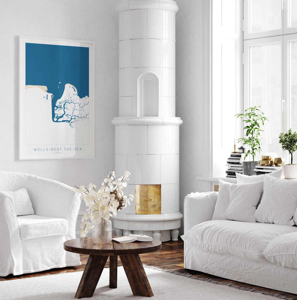 Wells-Next-the-Sea Map Art - Norfolk Coast, Wells Beach, Wells Map print, North Norfolk Map Art, East Fleet River, Norfolk Beaches