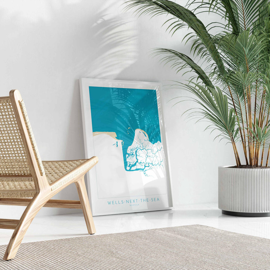 Wells-Next-the-Sea Map Art - Norfolk Coast, Wells Beach, Wells Map print, North Norfolk Map Art, East Fleet River, Norfolk Beaches