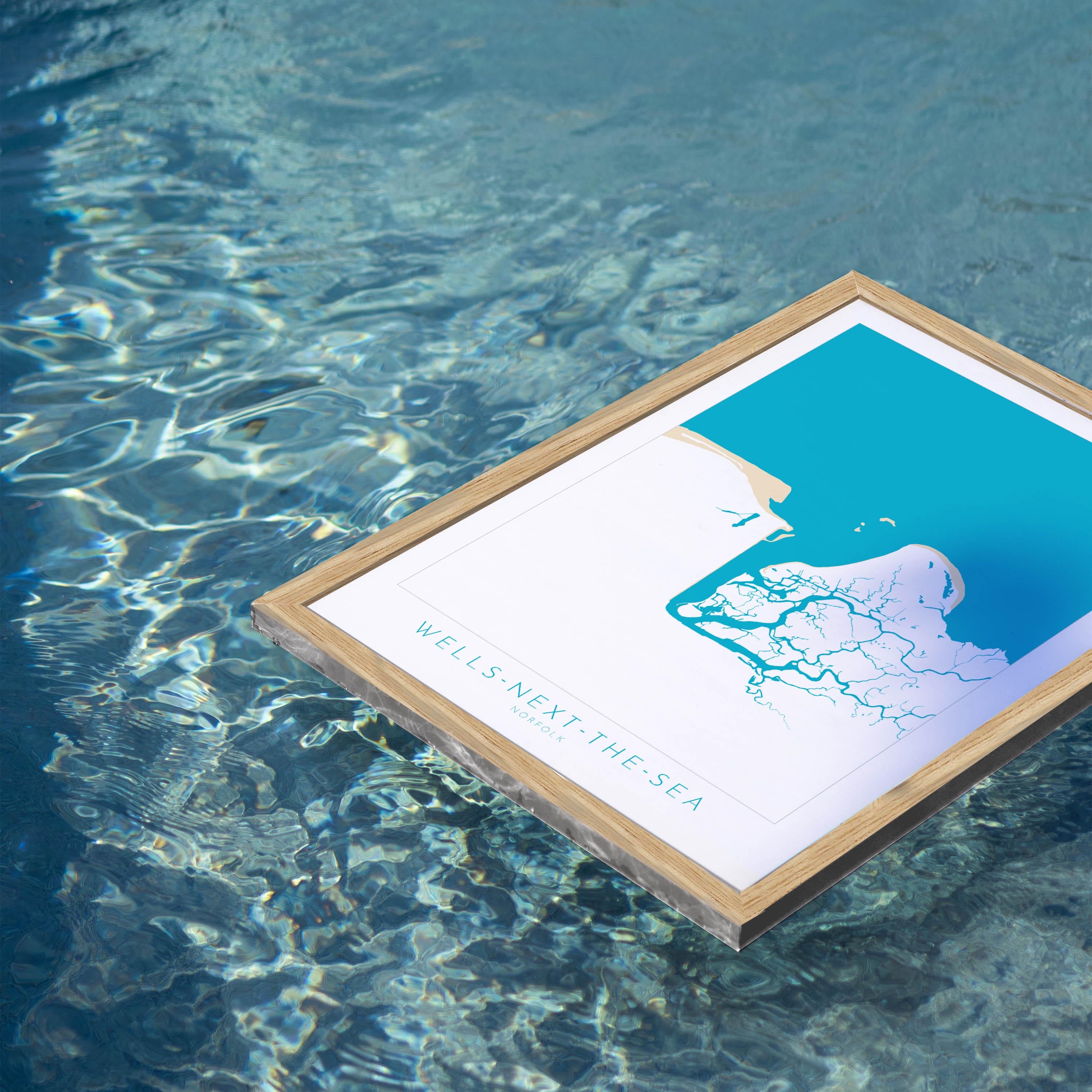 Wells-Next-the-Sea Map Art - Norfolk Coast, Wells Beach, Wells Map print, North Norfolk Map Art, East Fleet River, Norfolk Beaches