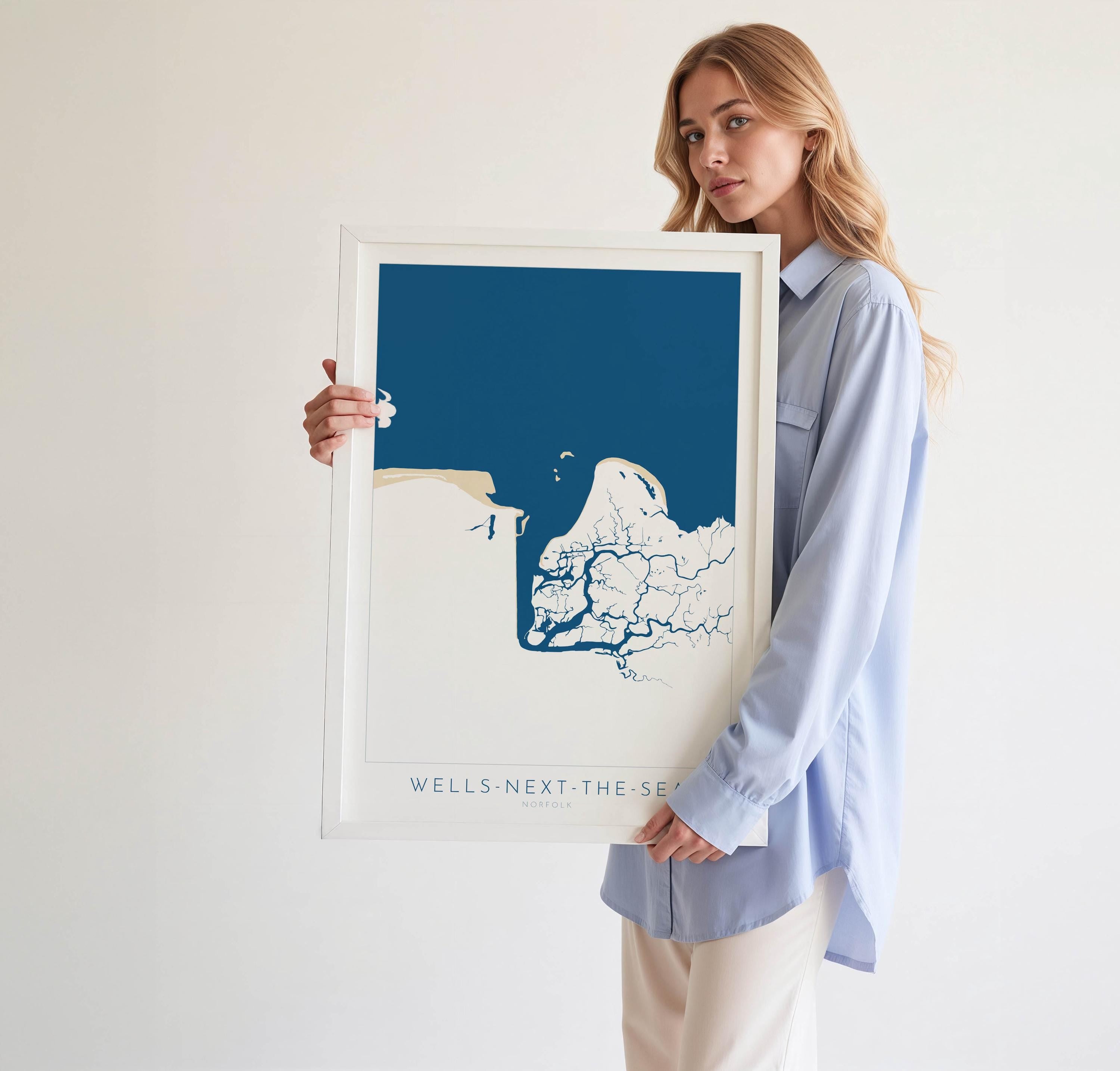 Wells-Next-the-Sea Map Art - Norfolk Coast, Wells Beach, Wells Map print, North Norfolk Map Art, East Fleet River, Norfolk Beaches