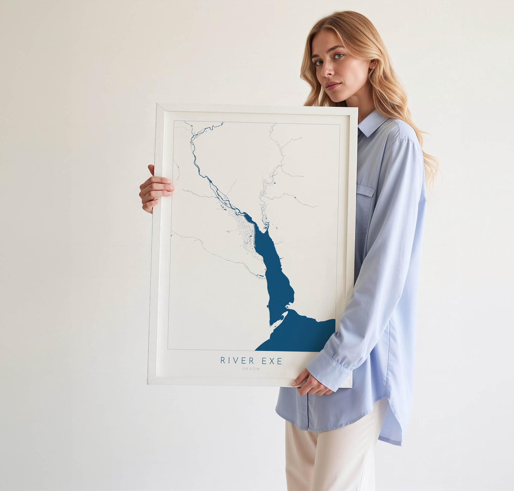 River Exe Map - Exeter Map Art, Devon Art, Topsham Map, Exmouth Art, Exeter Travel Print, Nautical Décor, City Map Art, UK Cities