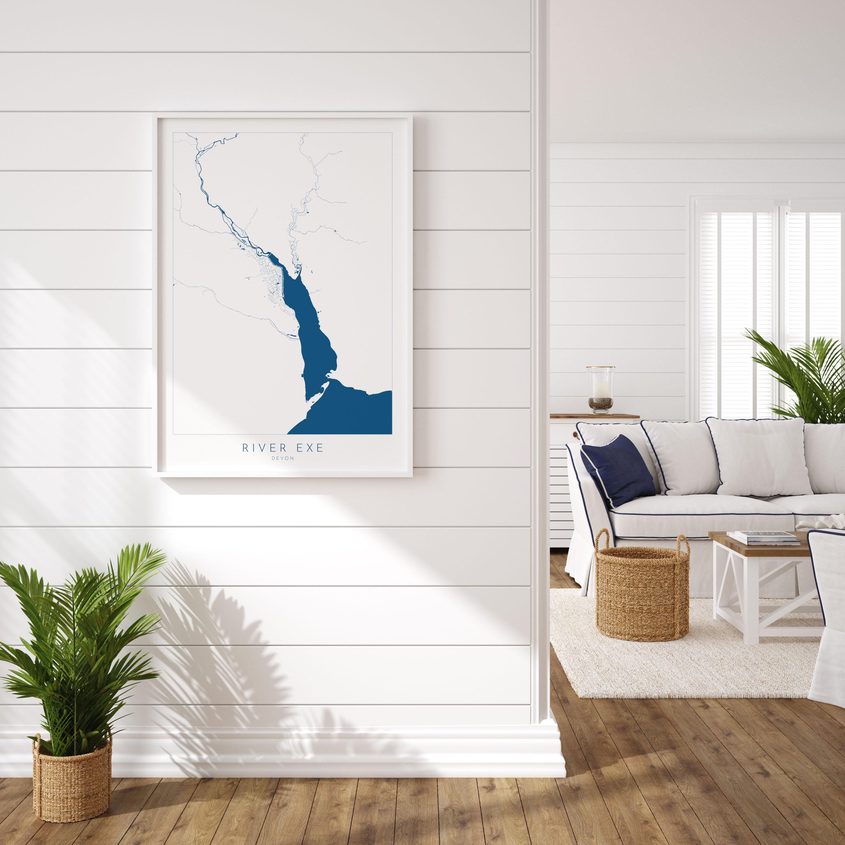 River Exe Map - Exeter Map Art, Devon Art, Topsham Map, Exmouth Art, Exeter Travel Print, Nautical Décor, City Map Art, UK Cities