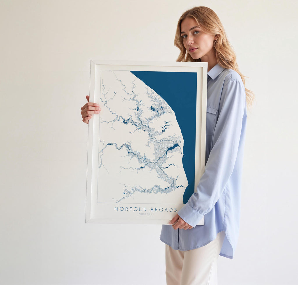 Norfolk Broads Map Art- Norfolk Broads Print, Norfolk Map, Norfolk UK, Map Art, River Art, Norfolk Coast, Norfolk Beaches, Great Yarmouth