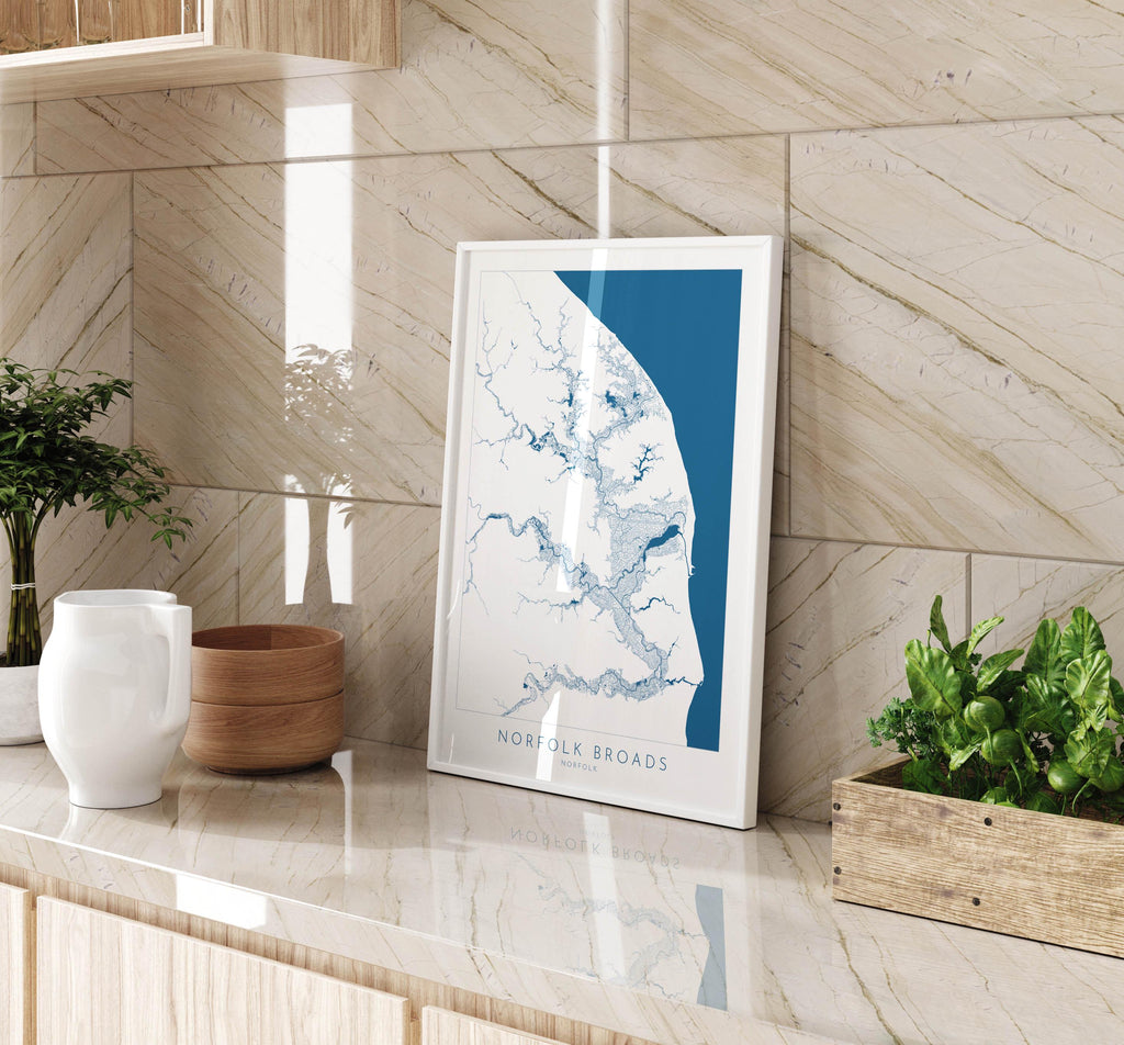 Norfolk Broads Map Art- Norfolk Broads Print, Norfolk Map, Norfolk UK, Map Art, River Art, Norfolk Coast, Norfolk Beaches, Great Yarmouth