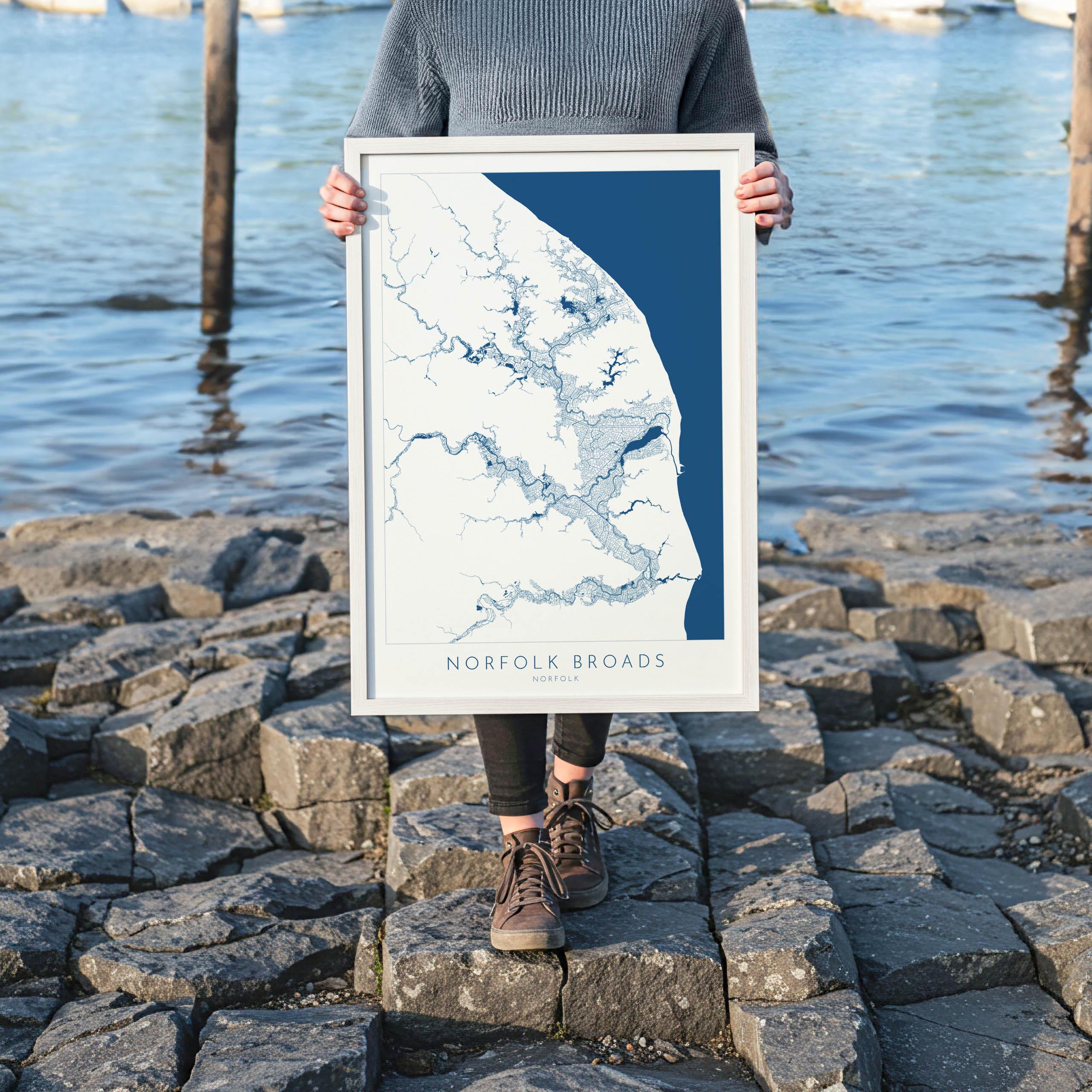 Norfolk Broads Map Art- Norfolk Broads Print, Norfolk Map, Norfolk UK, Map Art, River Art, Norfolk Coast, Norfolk Beaches, Great Yarmouth