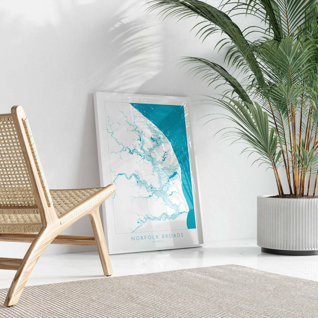 Norfolk Broads Map Art- Norfolk Broads Print, Norfolk Map, Norfolk UK, Map Art, River Art, Norfolk Coast, Norfolk Beaches, Great Yarmouth