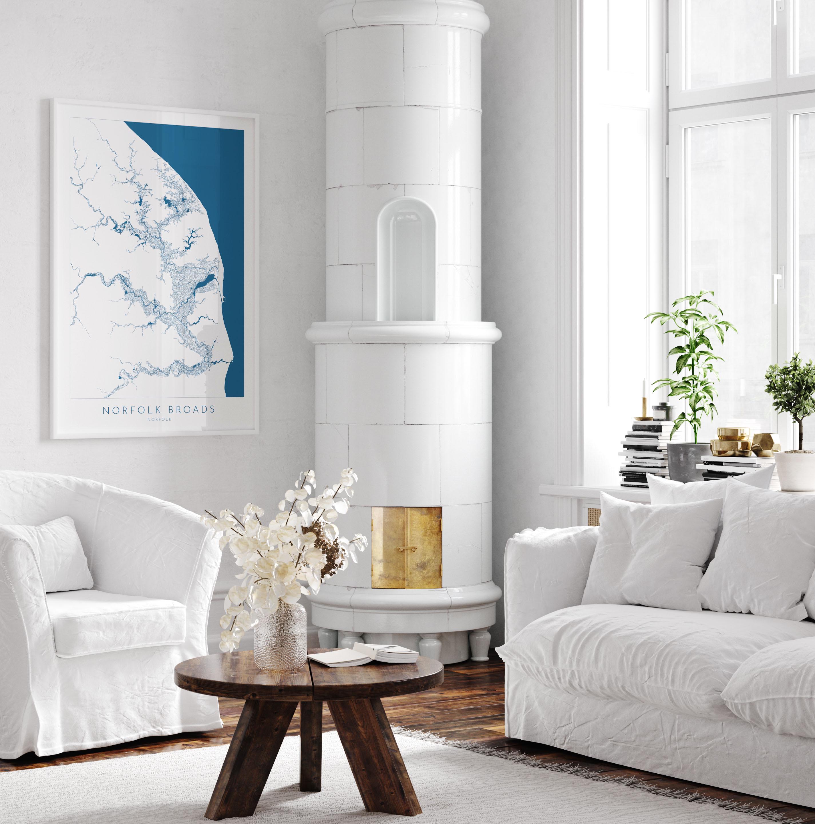 Norfolk Broads Map Art- Norfolk Broads Print, Norfolk Map, Norfolk UK, Map Art, River Art, Norfolk Coast, Norfolk Beaches, Great Yarmouth